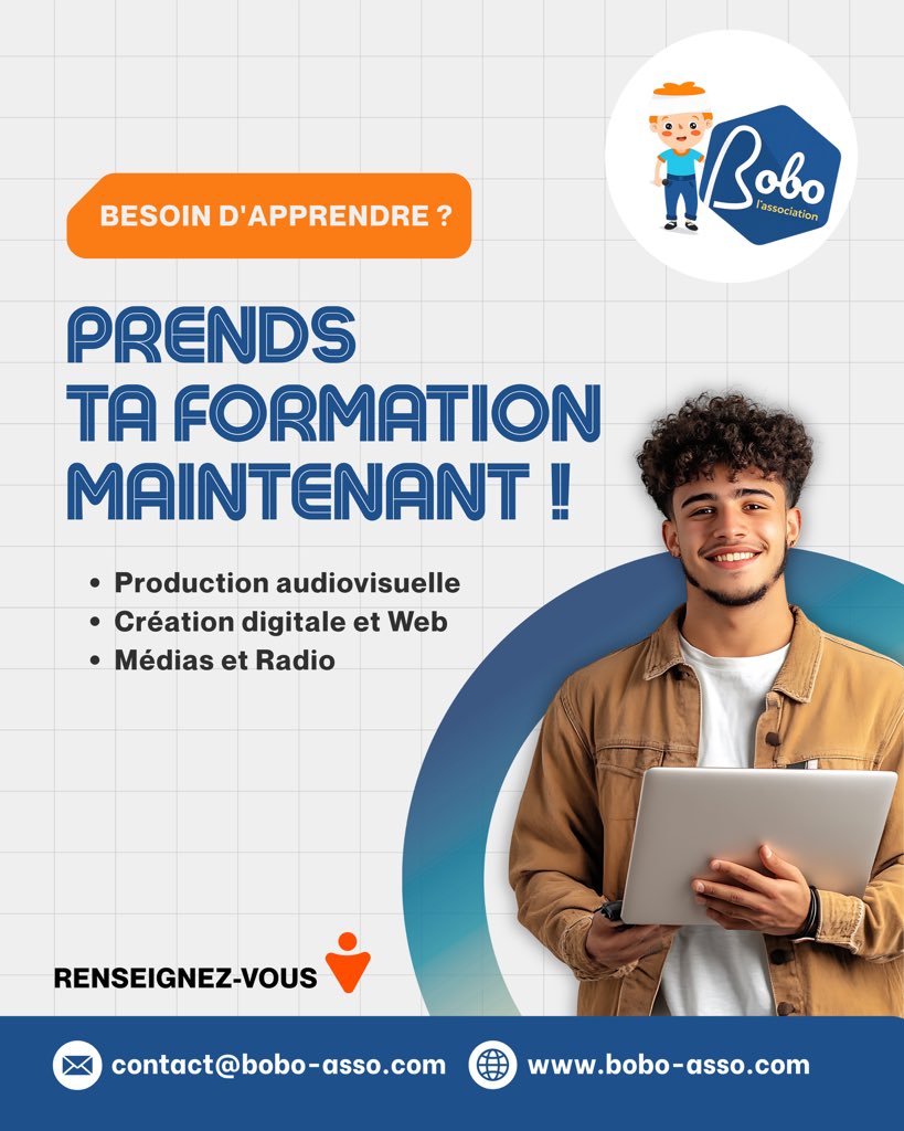 BoboAsso's tweet photo. 🎬 Envie de transformer ta passion en métier ?
C’est le moment

Rejoins nos formations en :
🎥 Production audiovisuelle
💻 Création digitale &amp; Web
🎙️ Médias et Radio

Le meilleur moment pour investir en toi, c’est maintenant. 🚀
📩 contact@bobo-asso.com
🌐 https://t.co/lB2dPQjyJ3 https://t.co/7HnXWUoqM0