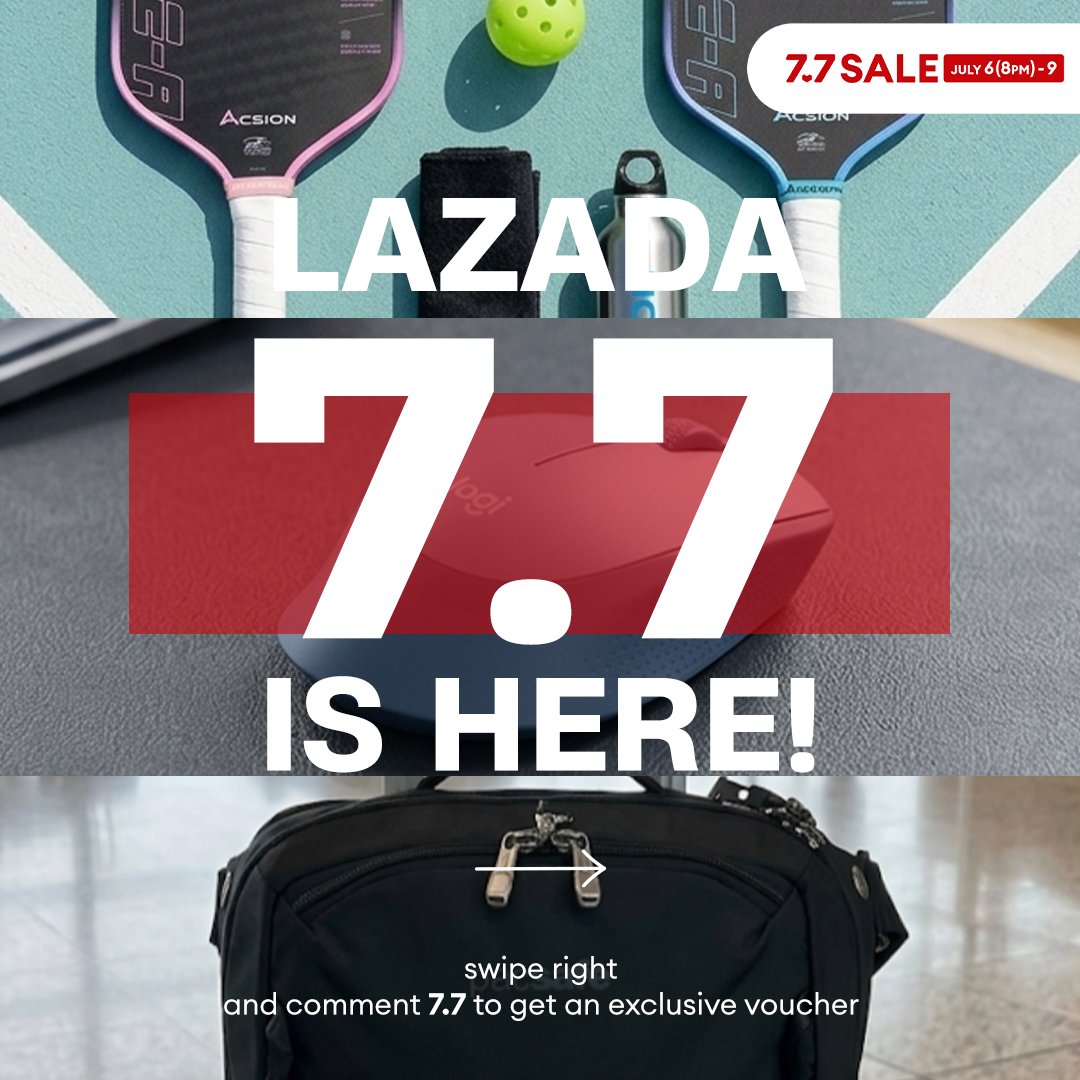 LazadaPH's tweet photo. The wait is over—#Lazada77 is HERE! 💙

Click the link and claim your exclusive voucher, until July 9 ONLY!