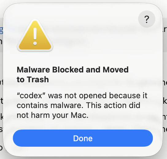 Cocoanetics's tweet photo. why is the @OpenAI codex CLI malware? https://t.co/XPBTNkxDcn