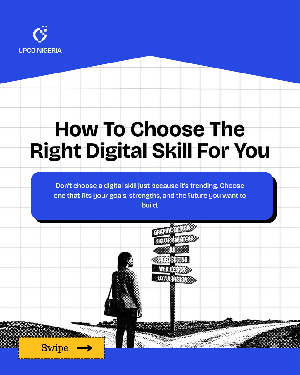 upconigeria's tweet photo. Which digital skill are you thinking of learning this year?
months of wasted time and effort.
The right one can open doors to remote jobs, freelancing opportunities, and a long-term career.
Before you jump on the latest trend, take a step back and ask yourself the right questions https://t.co/AzrrrhQWjS