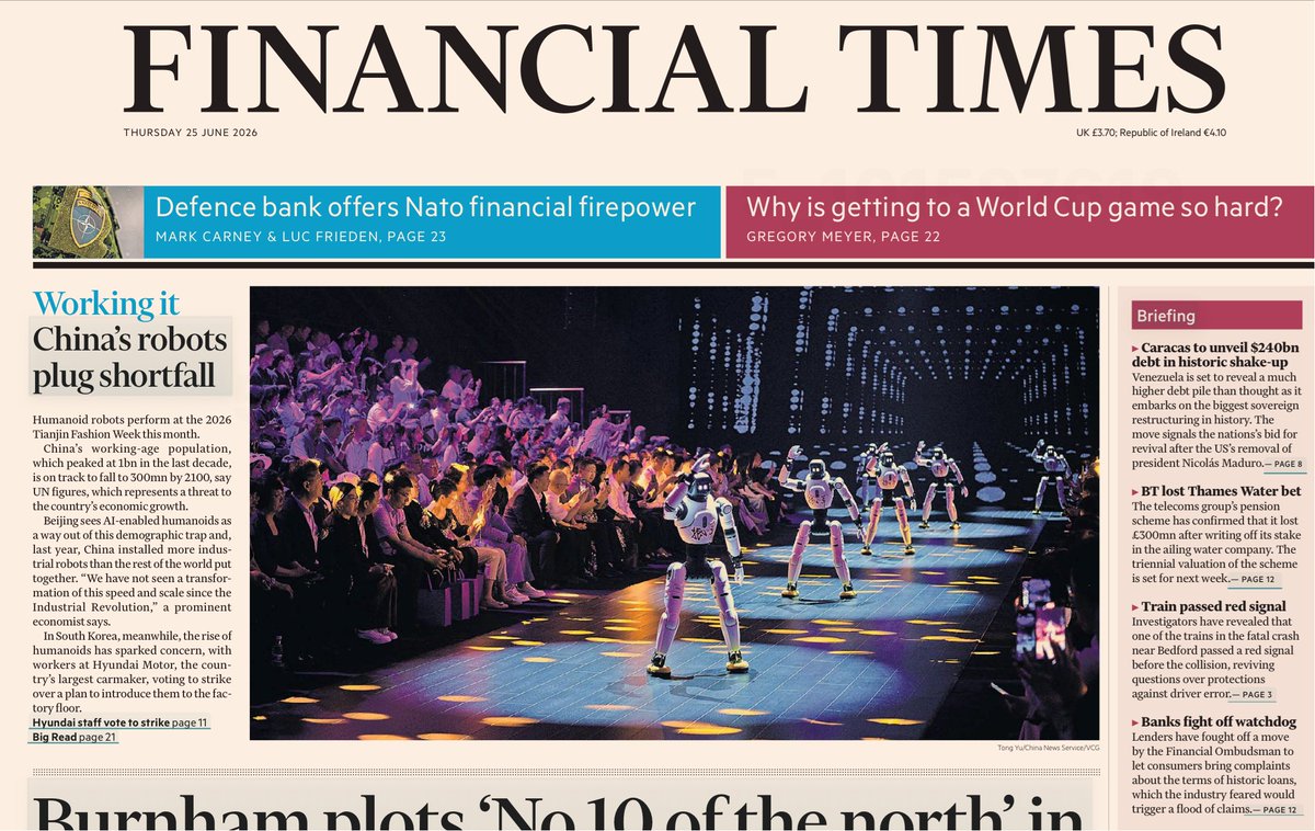 AGIBOT_EU's tweet photo. AGIBOT X2 just made the front page of the Financial Times. 📰

Not for looks, for deployment. 2026 is our “Deployment Year One”: robots that don’t just move, they work. Ours are running real shifts on factory floors.

Which front page next? 🤖

#AGIBOT #HumanoidRobots #EmbodiedAI https://t.co/1xQR8nFqw9