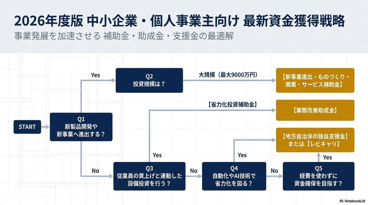 isyokenmei's tweet photo. 【超特大号】2026年度最大級！個人事業主・中小企業が絶対に見逃してはいけない新型補助金・最新支援金・給付金まとめ完全版🔥

知っているか知らないかで数百万円、数千万円の差が出ます。

今すぐ確認し、事業発展に活用してください！

■1. 新事業進出・ものづくり・商業・サービス補助金（新型）

2つの大型予算が合体した超大型補助金がいよいよスタート！

初回公募は手探りの部分が多く、採択されやすい傾向があるため大変狙い目です。

・公募開始：2026年6月29日

・申請受付：2026年8月31日〜2026年9月30日

・対象：個人事業主、中小企業
※申請時点で従業員0名の場合は対象外。
ただし申請までに1名以上雇用が発生していれば対象

・採択発表：2026年12月頃予定

【枠ごとの条件・補助額・補助率】

①革新的新製品・サービス枠

・従業員1〜5人：上限750万円（賃上げ特例850万円）

・従業員6〜20人：上限1000万円（同1250万円）

・従業員21〜50人：上限1500万円（同2500万円）

・従業員51人以上：上限2500万円（同3500万円）

・補助率：1/2（小規模・再生事業者は2/3）
※建物費や海外旅費、通訳・翻訳費は対象外。

②新事業進出枠

・従業員1〜20人：
上限2500万円（同3000万円）

・従業員21〜50人：
上限4000万円（同5000万円）

・従業員51〜100人：
上限5500万円（同7000万円）

・従業員101人以上：
上限7000万円（同9000万円）

・補助率：1/2

③グローバル枠

・従業員1〜20人：
最高3000万円など（最大9000万円）

・補助率：2/3（中小企業者のみ）

【要注意】

・下限額はいずれも100万円。

・交付決定前の事前着手（発注・納品・支払い）は一切対象外。
今から発注してしまうと0円になります！

・1事業者あたり15分程度のオンライン口頭審査が導入されています。

・過去3年以内に特定の補助金を合計2回以上受けている事業者等は対象外。

・パートナーシップ構築宣言、経営革新計画、事業継続力強化計画の認定、決算時の研究開発費の計上など、加点項目を今すぐ準備しましょう。

■2. 業務改善助成金（2026年版）

従業員の時給引き上げと設備投資を行う事業者向けの助成金です。

2025年までは随時申請可能でしたが、2026年はルールが大幅変更されています！

・申請受付：2026年9月1日〜開始

・申請期限：地域別最低賃金引き上げ日の前日、または2026年11月30日のいずれか早い日

・事業完了：2027年1月31日まで

・対象：従業員が1名以上おり、半年以上雇用している事業者

・補助額：最大600万円

・補助率：事業内最低賃金が1050円未満なら4/5、1050円以上なら3/4

【引き上げ例】

・時給50円UP（30人未満）：
1人対象で40万円、12人以上で130万円

・時給90円UP：
1人引き上げで100万円

【2026年の重要変更点】

・賃上げ対象者は「雇用保険の被保険者」に限定。

・車両は一般車両が対象外となり、特種用途自動車（8ナンバー）の一部のみが対象。

・PCやスマホ、タブレット等が対象となる要件（利益率低下要件）が「最近6ヶ月の平均で3ポイント以上低下」に変更。

※必ず【賃上げを実施する前】かつ【9月1日以降】に計画書の提出が必要です。

法律上の最低賃金引き上げ日に時給を上げても1円ももらえません。

必ず1日早い日までに引き上げを実施してください。

■3. 省力化投資補助金（一般型）

オーダーメイド性のある設備やAI技術の導入等向けです。

・第7回スケジュール：
2026年7月1日〜2026年7月31日17時（次回は10月末見込み）

・補助額：
上限750万円〜最大1億円
（従業員数等により変動。5人以下は上限750万円、賃上げ特例等で1000万円。101人以上で最大1億円）

・補助率：1/2または2/3

・対象経費：機械装置・システム構築費がメイン。運搬費、技術導入費、専門家経費等は上限500万円。

・対象：資本金3億円以下または従業員300人以下の製造業・建設業等。

医療法人（自由診療含む）やNPO法人、社会福祉法人も対象です。

50万円以上の機械導入には積算根拠書類が必須となります。

計画未達時の返還義務に注意してください。

■4. その他の注目補助金

・【大規模成長投資補助金】

第6次公募（2026年7月中旬〜8月下旬予定）

投資額20億円以上（売上100億宣言で15億円以上）、最大50億円、補助率1/3の超大型枠。

・従業員0名でも使える【小規模事業者持続化補助金】（最大250万円、広告宣伝等）や、【デジタル化・AI導入補助金】（インボイス対応枠で最大350万円、通常枠で最大450万円）もあります。

■5. 地方自治体の独自支援金・給付金

国から地方へ配られた総額6.6兆円の交付金を元に、各自治体が「新しく経費を使わなくてももらえる」支援策を実施中。

・千葉県千葉市：
エネルギー価格等高騰対策支援金 第4弾 11万円
（1万円増額・2026年8月31日まで）

・青森県：
中小企業等LPガス・特別高圧電気価格高騰対策金 第5弾
（2026年7月10日まで）

・千葉県我孫子市：
エネルギー価格高騰対策支援金 2万円
（商工会会員限定等・2026年10月31日まで）

・東京都江東区：
エネルギー経費5万円以上で2万5000円、30万円以上で15万円
（2026年10月30日まで）

・東京都八王子市：
物価高騰対応事業者支援金 一律10万円
（直近決算営業赤字等・2026年8月31日まで）

・新潟県新発田市：
燃油価格高騰対策事業者支援金 3万円
（建設・製造・運輸業、従業員19人以下・2026年12月25日まで）

・福井県あわら市・宮城県仙台市：
マル経融資や環境変化対応資金への利子補給制度（上限20万円等の給付）

これらはほんの一部です。募集期限が迫っているため、必ずご自身の自治体HPをご確認ください！

■6. 地域企業経営人材確保支援事業給付金（レビキャリ）

大手企業出身の優秀なプロ人材・経営幹部を雇いたい資本金10億円未満の法人向け！

・申請受付：2027年2月14日まで

・支給額：正社員雇用で1人最大420万円、請負契約や副業等で1人最大200万円
（合計最大10人、最大4000万円以上）

※2025年までは最大450万円でしたが、2026年は420万円に減額されています。

今後予算縮小や終了の可能性もあるため、登録金融機関（信用金庫など全国254社登録）経由での早めの活用をおすすめします。

■7. 【警告】補助金コンサルの倒産と不正リスク
2026年6月、売上10億円規模のIT導入補助金コンサル（ITベンダー）が不正認定で破産開始決定となりました。
最大280社に影響が出ているとみられます。

・販売事業者やコンサルが不正をした場合でも、巻き込まれた申請者自身に「数年前の補助金の全額返金」や「ペナルティ利子の支払い」の義務が生じます。

・最悪の場合、申請者が詐欺容疑で捕まる可能性もあります。

「丸投げで必ずもらえる」といった甘い言葉には絶対に騙されないでください。

最終的な責任は全て【申請者自身】にあります。

制度を正しく理解し、自社の経営戦略に本当に必要な投資にのみ活用してください。

まずはマキノヤ先生の動画をチェック！