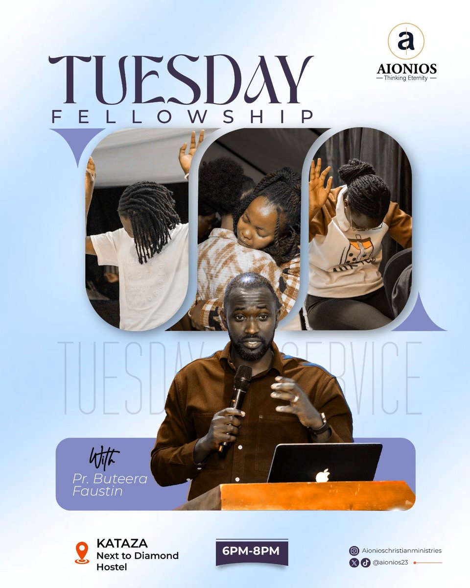 Aionios23's tweet photo. Tuesday Fellowship with Pr. Buteera Faustin 🙌
📍 Kataza, next to Diamond Hostel
🕕 6PM–8PM
Come worship and grow with us!
#TuesdayFellowship #Aionios https://t.co/Zefc4mTSoF