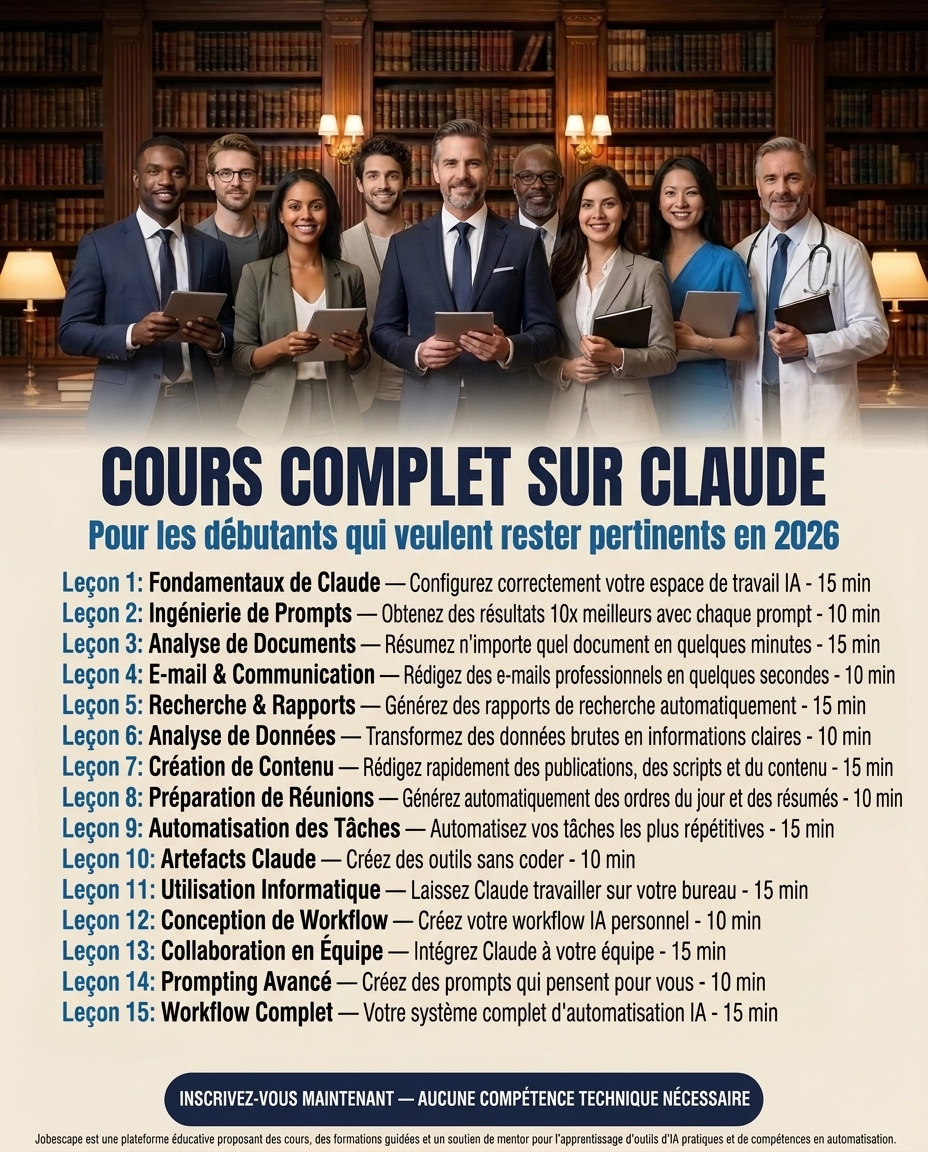 jobescape_ai's tweet photo. Cours complet sur Claude

Maîtrisez Claude pour automatiser les tâches répétitives, créer des applications sans coder, réaliser de vrais projets pour votre portfolio et devenir plus performant au travail.