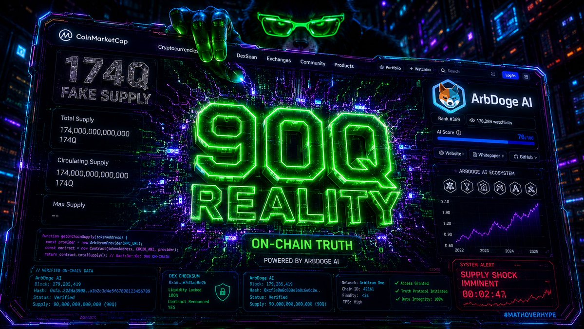 AltCoinSeason26's tweet photo. Dominating the build maxxing era requires an engineered asset architecture and a real supply shock, not temporary social validation. 🧠⚙️

Smart capital is looking at $AIDOGE — the first-ever pioneer meme on #Arbitrum L2, uniquely engineered with real active AI utilities.

The raw block data proves why the spring is tightly coiled: while standard aggregators display a paper illusion of 174Q supply, deep verification reveals a compressed ~90Q real circulating float [The Supply Illusion]. With 14.78% permanently frozen in the OKX deadline wallet and a relentless 15% DEX burn tax on Camelot, the order book is razor-thin.

When macro volume hits this tightly built infrastructure, the price squeeze goes vertical. Trust the code. Pinned audit has the blueprint. 🦊🌀
#MathOverHype #Arbitrum #AI #Tokenomics