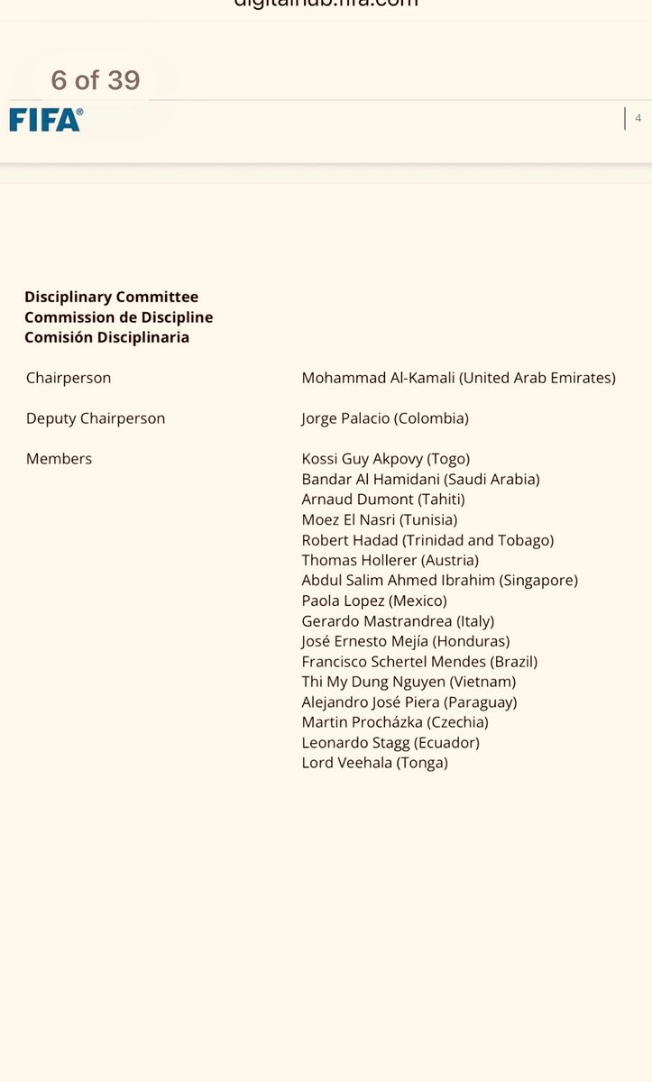 fdbedout's tweet photo. Dos colombianos en los comités de FIFA en medio del escándalo de la suspensión de los efectos de la tarjeta roja de Flo Balogum. 

-Jorge Palacio 
Vicepresidente del Comité de Disciplina que tomó la decisión.
-Margarita Cabello miembro del Comité de Apelaciones que debe revisar el caso.