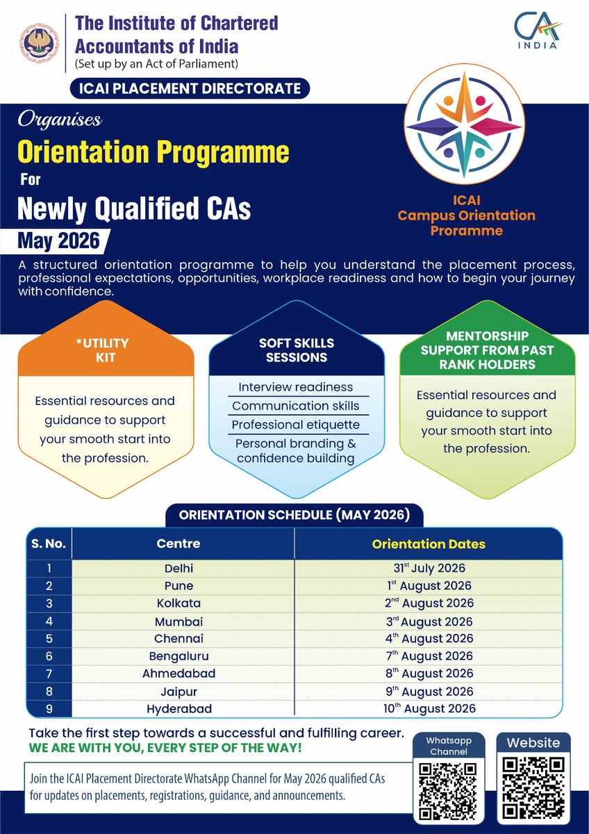 ICAI_Placement's tweet photo. Get placement-ready with ICAI's Orientation Programme for newly qualified CAs. Begin your professional journey with the guidance and skills to succeed. 
#ICAI #OrientationProgramme #CaCareer https://t.co/l4FiEJc0lR