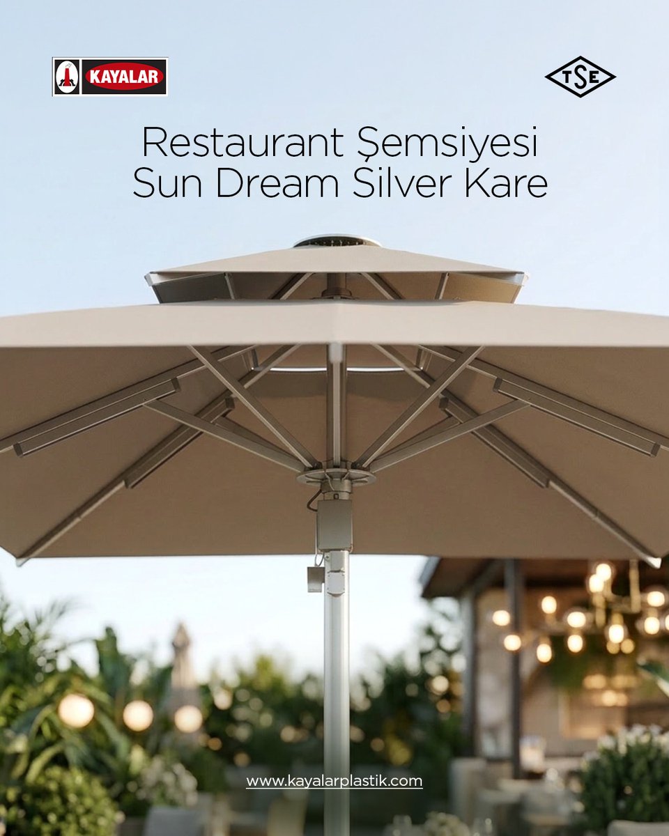 kayalarplastik's tweet photo. ☀️ Restaurant Şemsiyesi Sun Dream Silver Kare ile açık alanlarda şık ve konforlu gölgelendirme!
✅ Kare tasarım
✅ Geniş gölge alanı
✅ Modern görünüm
✅ Restoran, kafe ve oteller için ideal
#KayalarPlastik #RestaurantŞemsiyesi #SunDream https://t.co/227JWm28Bn