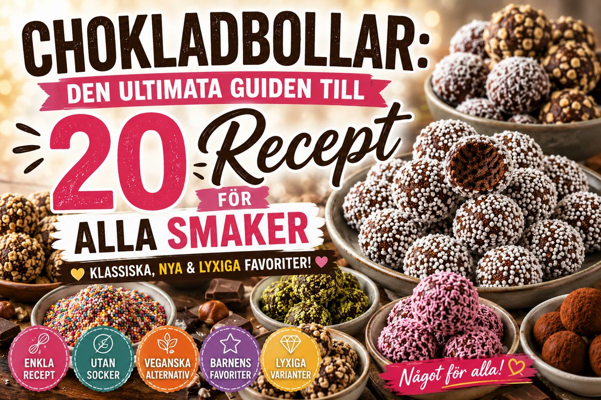 SnabbaMiddags's tweet photo. 🍫🍡 Chokladbollar: 20 recept! Klassiska, kokos, tårta, lakrits, nötter, strössel – ingen ugn, superenkelt &amp; perfekt för barn ✨

#Chokladbollar #Baka #Fika #20Recept
Norge Svenska Strängnäs Rockson
https://t.co/qvh4yWURDI https://t.co/J5LVF4pLBx