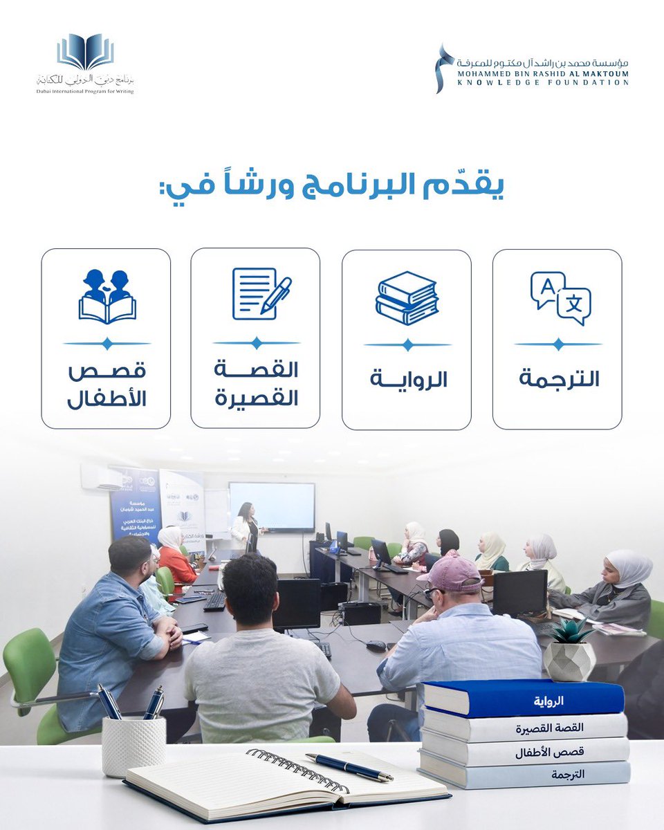 DipwMbrf1's tweet photo. من خلال ورش الترجمة، والرواية، والقصة القصيرة، وقصص الأطفال، يواصل برنامج دبي الدولي للكتابة دعم المواهب الإبداعية وتطوير مهاراتها، ضمن جهود مؤسسة محمد بن راشد آل مكتوم للمعرفة لتعزيز صناعة المحتوى العربي وإثراء المشهد المعرفي. 

#مؤسسة_محمد_بن_راشد_للمعرفة
#برنامج_دبي_الدولي_للكتابة
#المعرفة
#الإمارات