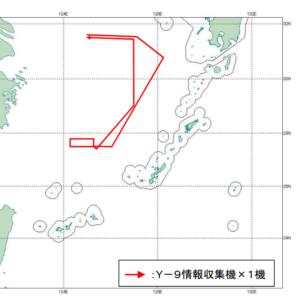 jointstaffpa's tweet photo. 令和8年7月6日(月)中国軍の情報収集機(Ｙ-９)×１機が、東シナ海上を長崎県男女群島南方から沖縄本島の北西にかけて飛行したことを確認しました。
これに対して #航空自衛隊 の西部航空方面隊等の戦闘機を #緊急発進 させ対応しました。
#JASDF #ｽｸﾗﾝﾌﾞﾙ https://t.co/D41cllRO6F