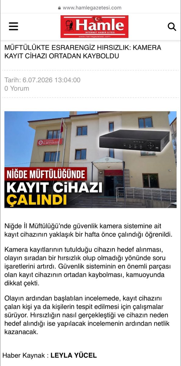 MCMustafaCeylan's tweet photo. BİR KEDİ MESELESİ Mİ?:

5 gün önce sadece bir soru sorduk: “Müftülük trafosuna kedi mi girmiş?”

Bugün ise basında, Niğde İl Müftülüğü’nde güvenlik kamera kayıt cihazının çalındığı haberi yer aldı.

Demek ki bazen doğru soruyu zamanında sormak, birçok gerçeğin ortaya çıkmasının ilk adımı olabiliyor.

Ne yazık ki asıl üzücü olan, böylesine ciddi iddialar karşısında iktidardan da ses çıkmaması, muhalefetin de sessiz kalmasıdır.

Kamu kurumlarında yaşanan her olay; şeffaflıkla araştırılmalı, sorumlular ortaya çıkarılmalı ve kamuoyu eksiksiz bilgilendirilmelidir. Sessizlik, toplumun güven duygusunu zedeler.

Bizim derdimiz kişiler değil; kamu vicdanı, hesap verebilirlik ve şeffaflıktır. Sormaya, takip etmeye ve kamu adına sorgulamaya devam edeceğiz.

Çünkü susanların çoğaldığı yerde, soru soranların sorumluluğu daha da büyür.

Mustafa CEYLAN (MC)

#Niğde #Müftülük #Kamera