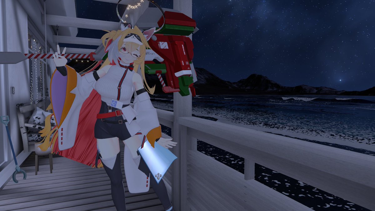 knowled07386640's tweet photo. コマネちゃんお迎えして早速VRChatへ。
改変は髪、服の色の変更、肌、眼に #nekonoteArtWorks さんの「 #ギャルゲ風肌テクスチャ 」を使用。
メガネは #GRAYCE_VRC さん作の「Rosaquartz」、
頭に DELTAWERKZさん作の「Ringworld Halo」,
そしてなんかハンマーが合いそうだったので #IRREGULARS さんの「Showdown」を持たせてみた。
良い感じに収まった、気がする
#komane3d