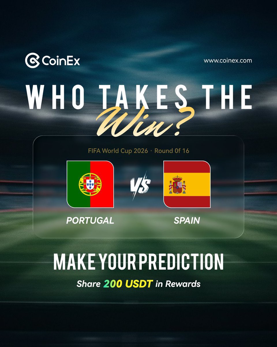 Crypt0Rachel's tweet photo. #Portugal vs #Spain has all the ingredients to be the match of the round. ⚽🍿

I’m leaning towards Spain in a tight one.

Prediction: 🇪🇸 Spain 2-1 Portugal
First goal: #Spain

Portugal has plenty of attacking quality, but if Spain controls possession and dictates the tempo, I think they’ll find a way through.

Curious to see how everyone else is calling this one. Who’ve you got? 👇

Via: @coinexcom & @coinexcreators 

#CoinExWorldCup #WorldCup #PredictionChallenge