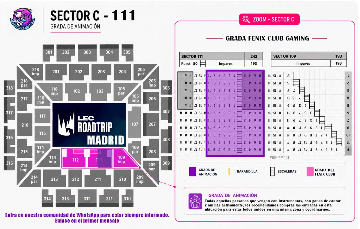 LasKarpas's tweet photo. 🎟️ ENTRADAS ROADTRIP MADRID – GRADA DE ANIMACIÓN 💜

¿Quieres vivir la Roadtrip como se merece?

📍 Compra tu entrada en la Grada de Animación de Movistar KOI, dentro de la zona reservada para Fénix Club Gaming.

➡️ Sector 111, en la parte más cercana al Sector 109.

🥁 Si llevas un instrumento, te gusta cantar, animar y dejarte la voz durante todo el evento, este es tu sitio.

Todas las asociaciones y aficionados que queremos convertir la grada en una auténtica caldera nos reuniremos en esa zona para estar organizados y hacer el máximo ruido posible. 🔥

🇪🇸 La LEC vuelve a España. Es el momento de demostrar, una vez más, que aquí la pasión por los esports se vive como en ningún otro sitio.

¡Nos vemos en la grada! 💜 #RoadTripMadrid #MovistarKOI #LEC #MKOIWin