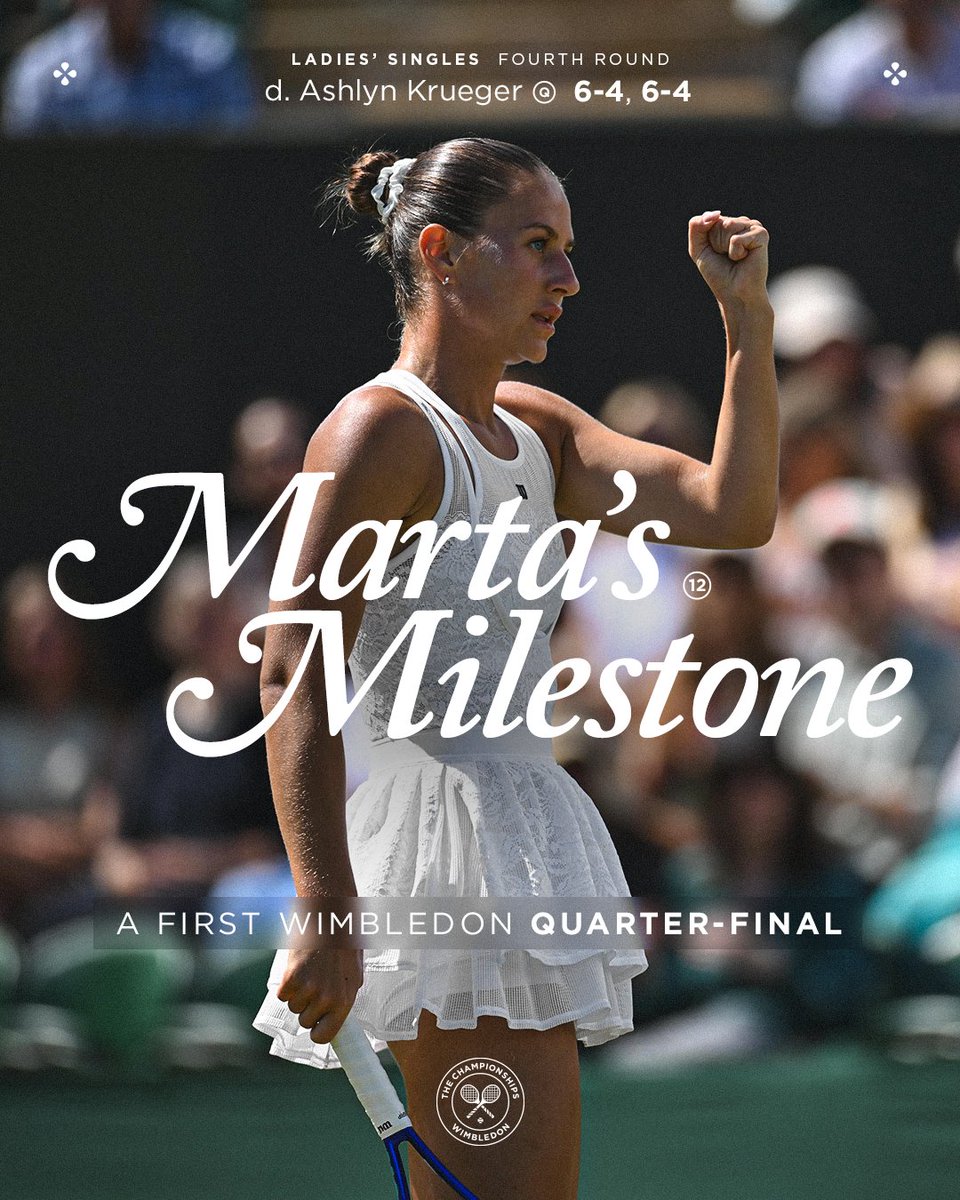 Wimbledon's tweet photo. A Wimbledon quarter-finals debutant 💫

Marta Kostyuk defeats Ashlyn Krueger in straight sets to move on 👏

#Wimbledon https://t.co/i1xuIZFGO7