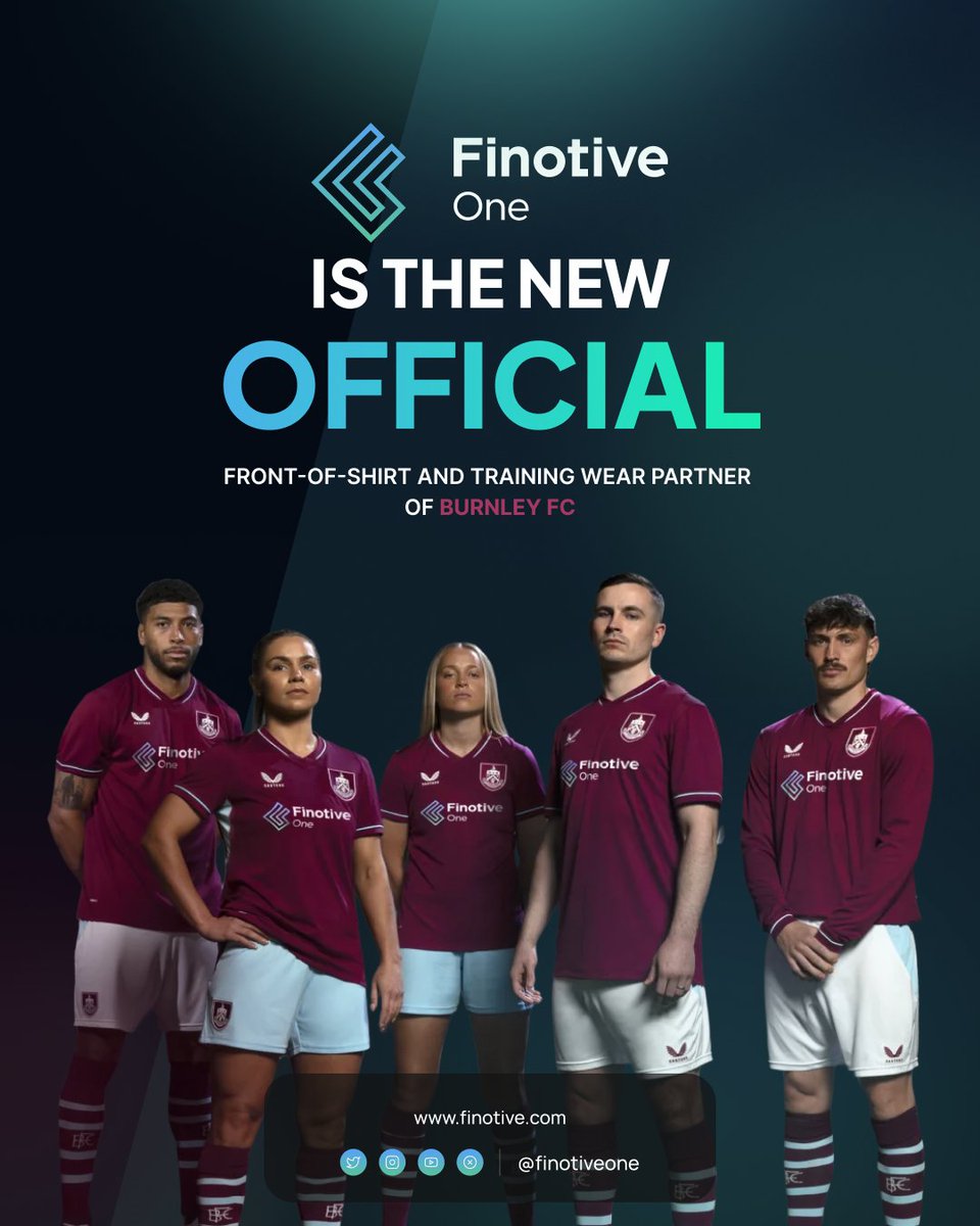 FinotiveFunding's tweet photo. A historic milestone and a partnership built on ambition! ⚽️💼

We are incredibly proud to announce that @finotiveone is the new Official Front-of-Shirt and Training Wear Partner for @BurnleyOfficial , starting from the 2026/27 season!

This isn’t just a sports sponsorship; it’s a statement about our journey. We launched in 2021 with a single mission: to give ambitious traders the opportunity, technology, and capital they need to succeed. Today, that mission has evolved into a complete, global trading ecosystem uniting funding, markets, payments, and futures under one brand: Finotive One.

Why Burnley FC? 
With a rich heritage dating back to 1882, Burnley embodies the core values we champion at Finotive: hard work, resilience, ambition, and a deeply rooted community spirit.

We don’t just want to be a logo on a shirt; we want to be an active, present partner to the fans. Expect a season packed with:

🎟️ Match ticket giveaways.
👕 Official shirt draws.
🏟️ Exclusive behind-the-scenes access and unique fan experiences.

To our US community: The journey kicks off early! Look out for the Finotive Futures brand on the players' shirts during the US pre-season friendlies against FC Cincinnati, Columbus Crew, and Real Salt Lake. 🇺🇸

One platform. One community. Limitless ambition. 

#FinotiveOne #BurnleyFC