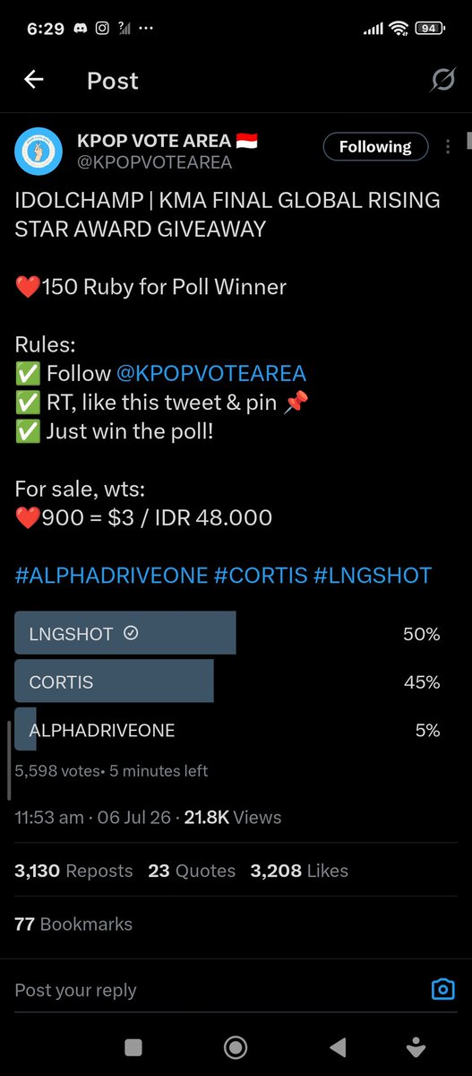 AzkaCahaya2's tweet photo. @KPOPVOTEAREA For #LNGSHOT https://t.co/YuI0wwZYER