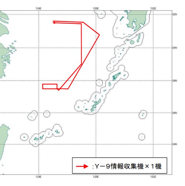 ModJapan_jp's tweet photo. 令和8年7月6日(月)中国軍の情報収集機(Ｙ-９)×１機が、東シナ海上を長崎県男女群島南方から沖縄本島の北西にかけて飛行したことを確認しました。
これに対して #航空自衛隊 の西部航空方面隊等の戦闘機を #緊急発進 させ対応しました。
#JASDF #ｽｸﾗﾝﾌﾞﾙ https://t.co/76HXD6F718