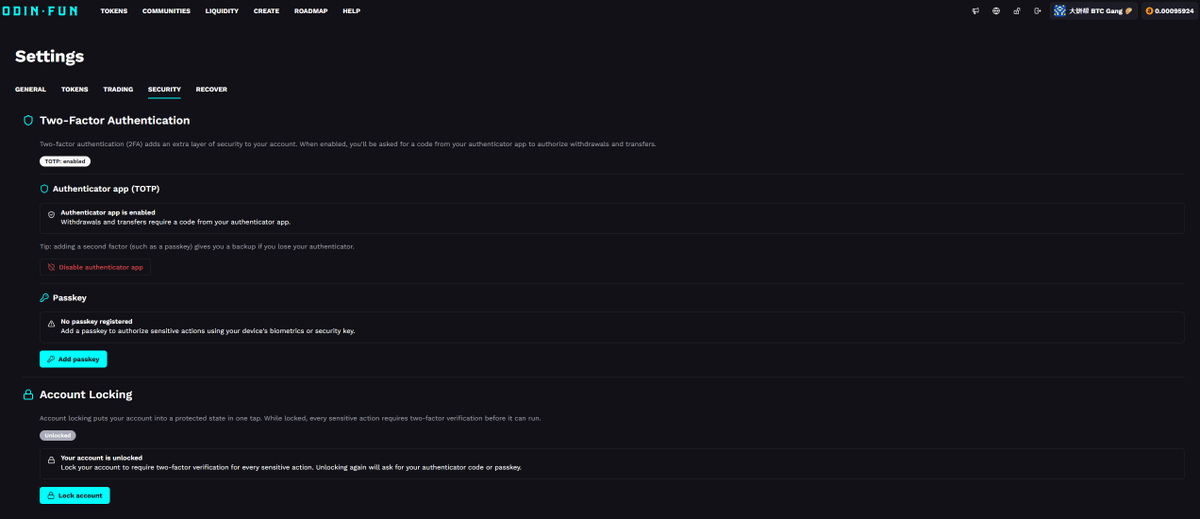 Odin_GodOfRunes's tweet photo. 2FA is now live on Odin 🔒

After everything we've been through, this one matters.

Here's what's available and how to set it up 🧵 https://t.co/hwAX2EYmlN