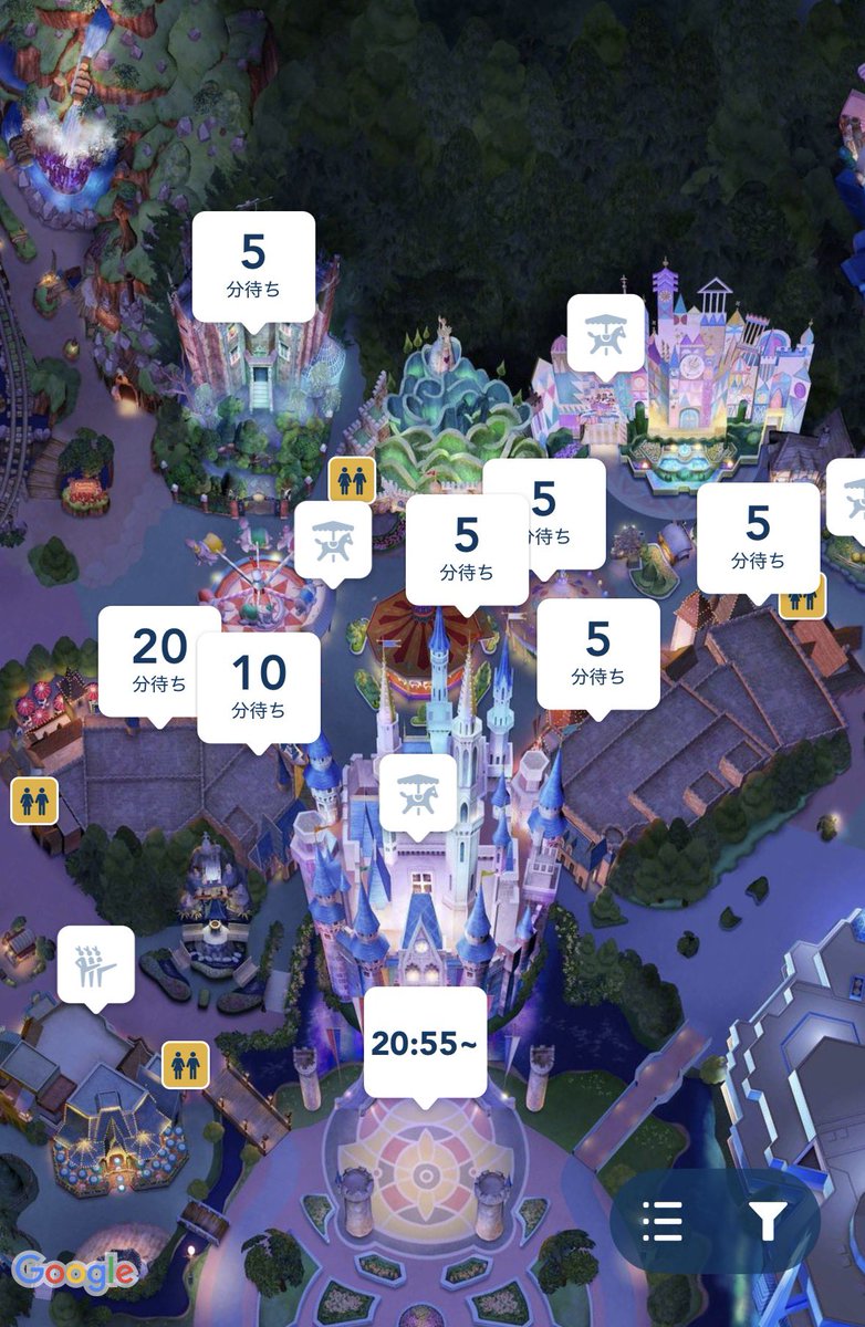 _Disney_mania_'s tweet photo. 今日は20:30になってもファンタジーランドは通常営業っぽい…？

ということは、今日のドローンはキャンセル…？

もしそうなら、リーチのショースケには「ドローンのみキャンセル」みたいな表示は出ない感じ…？

現地では内容変更アナウンスとかあるのかな…？

ドローンが飛ぶかどうかは
20:30頃のファンタジーランドのアトラクション運営状況を見るしかないのかも…汗
