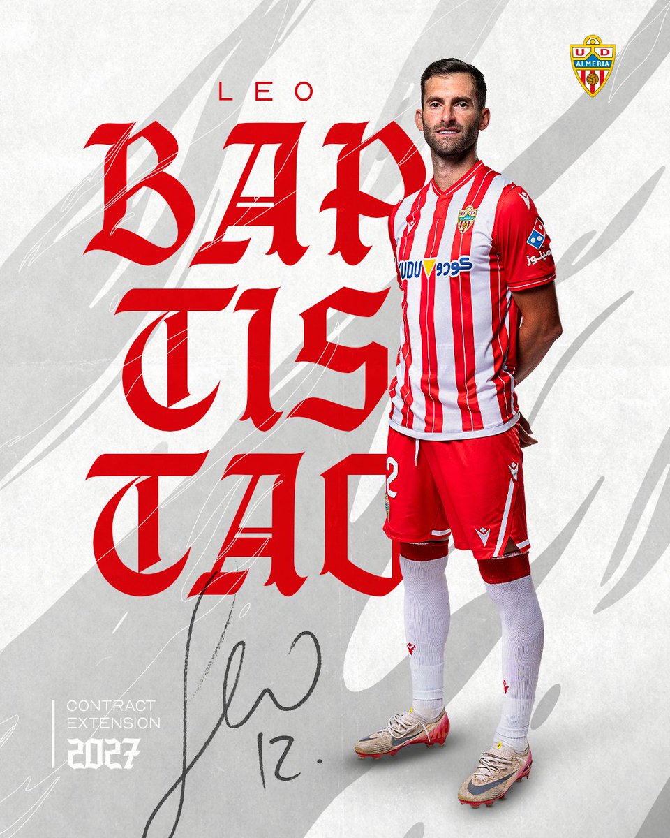 U_D_Almeria's tweet photo. ❤️🤍 ¡Leo Baptistao sigue siendo uno de los nuestros! 🤩

🤝 El atacante brasileño amplía su vinculación con el club por una temporada más. https://t.co/Cx1kvUvJCZ