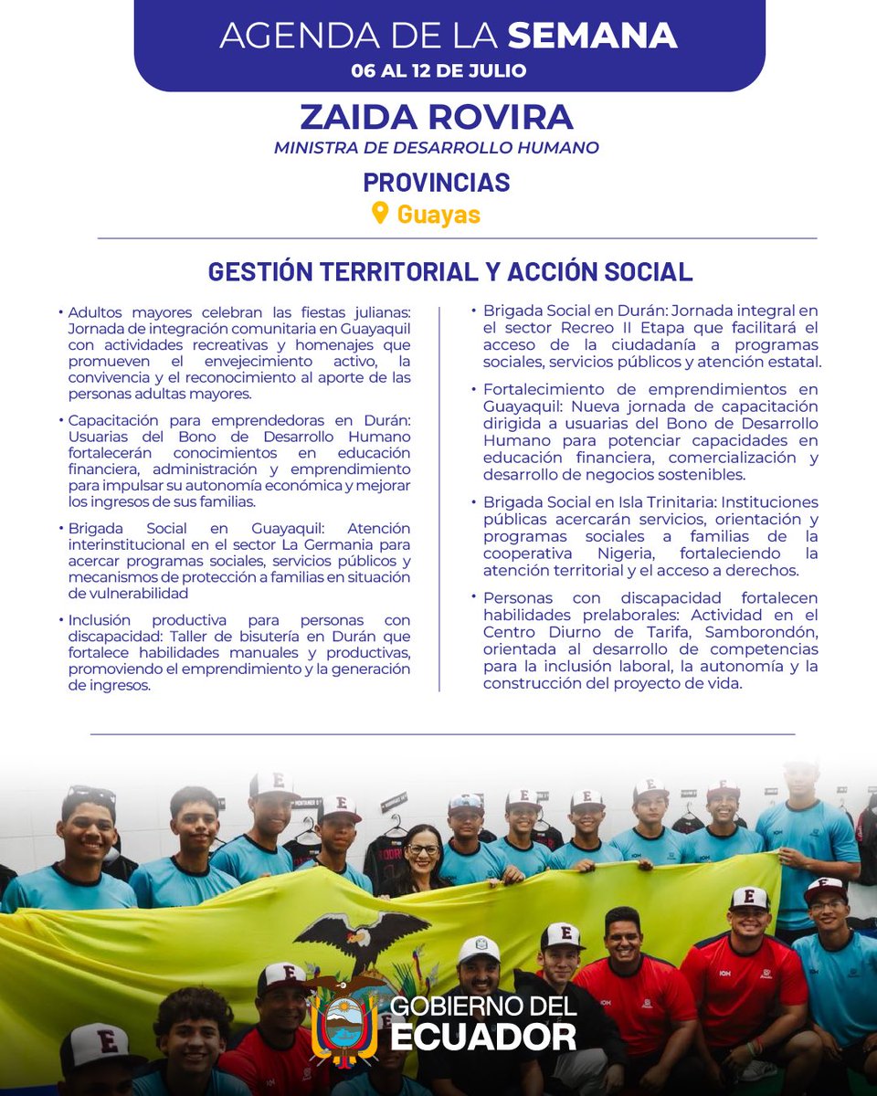 DHumanoEc's tweet photo. 📍 La ministra @zaidarovira continúa su agenda en territorio, acercando la gestión social a quienes más la necesitan. 🇪🇨
Cada jornada fortalece las acciones de desarrollo humano y permite brindar una atención oportuna a las familias, con respuestas que llegan donde más se requieren.
#GobiernoDelEcuador