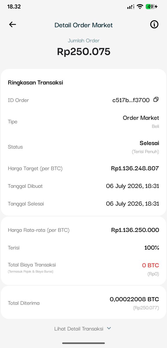 adiinr17's tweet photo. Minggu ke-33 Nicil Bitcoin! โฟ
Beli $BTC Rp250.000 (06 Juli 2026 | 18:31 WIB)
๐ทHarga: Rp1.136.250.000
๐Dapat: 0,00022008 $BTC
Total Bitcoin Saat Ini: 0,00636664 $BTC โ
#Bitcoin #DCA #CryptoID https://t.co/Wf48XoMYeo