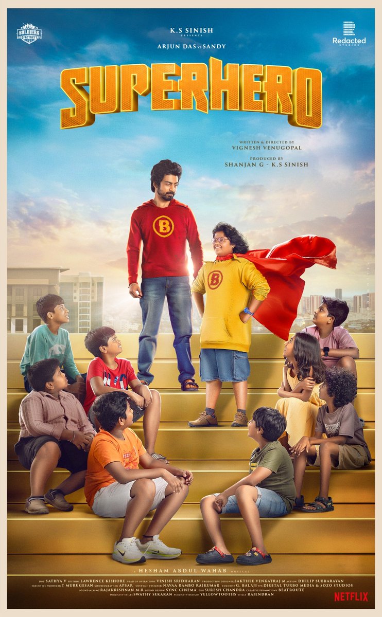 1stmotionworld's tweet photo. A New Superhero In Town ! 

@sinish_s presents
A clean commercial family entertainer

@iam_arjundas @iamSandy_Off @sinish_s @shanicucic96 @storiesbyvicky @teju_ashwini @HeshamAWmusic @SoldiersFactory @RedactedStud1os #SathyaV @editorkishore #Vinish @SaktheeArtDir @dhilipaction https://t.co/dAiOEvfvag