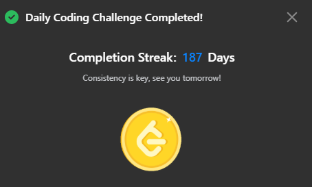 RootMadhav's tweet photo. Day - 187
LeetCode POTD
LeetCode - 1288
Problem - Remove Covered Intervals
#LeetCode #LeetCodeStreak #Coding #POTD #365daysofcode #POTDwithLeetCodeDay https://t.co/R9x1hrqRor