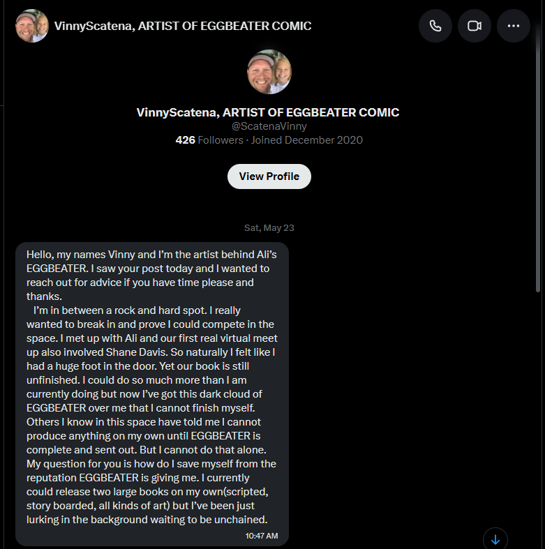 WartTheWizard's tweet photo. Alright guys, DM drop time. Apparently I'm being called a liar. SOMEONE is lying but I assure you, it isn't me, and I didn't "reach out" to anyone. Here you go... he's begging to be unchained from the nightmare that is Eggbeater. https://t.co/Z5XEIK6VC7
