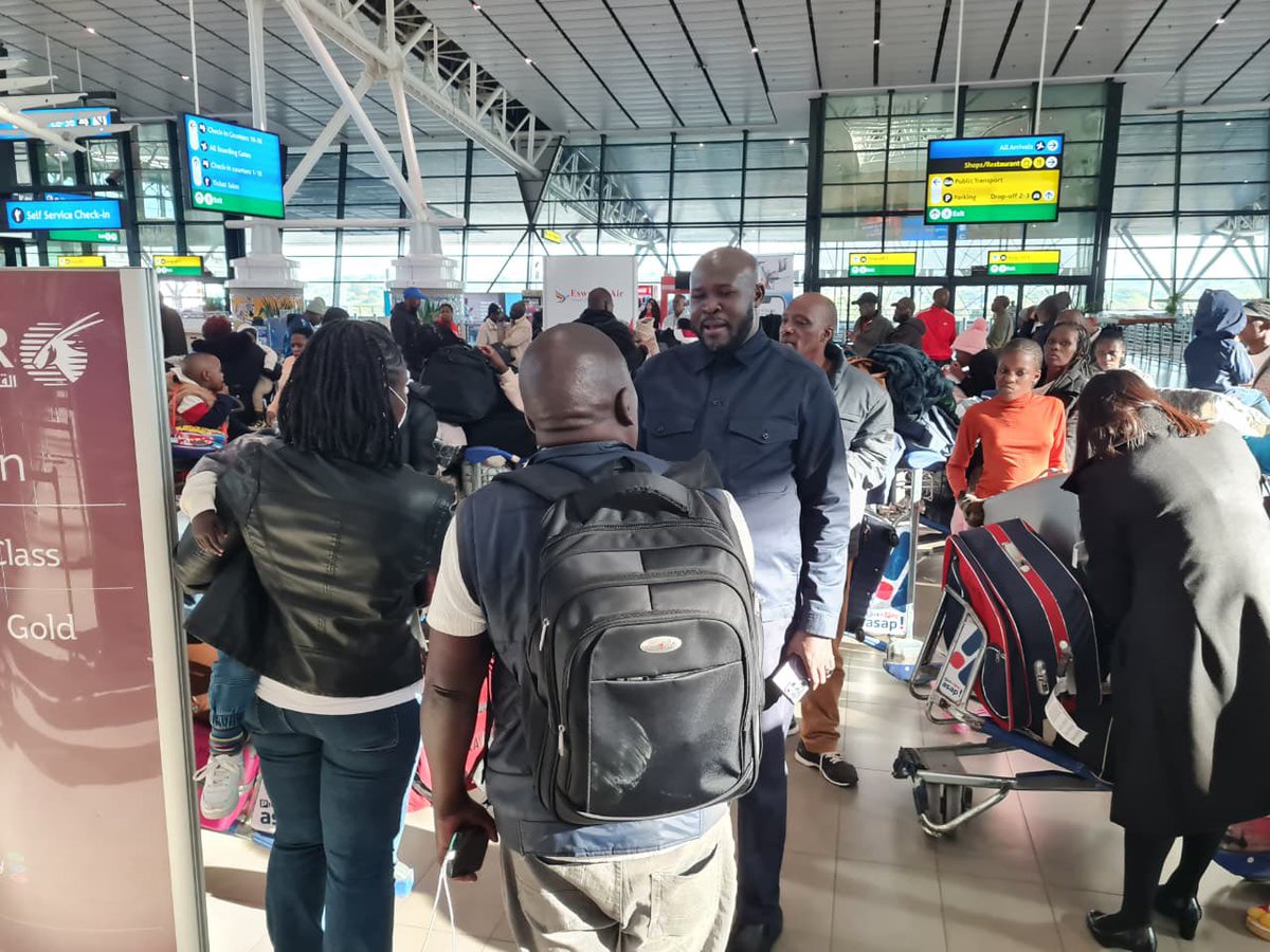 UgEmbassySA's tweet photo. #UPDATE: The 4th batch of Ugandan nationals being voluntarily repatriated from Durban, KwaZulu-Natal, has successfully completed the boarding process and is now ready for departure to Entebbe.

The flight forms part of @GovUganda’s ongoing voluntary repatriation exercise to safely return Ugandans affected by the recent unrest in South Africa.

@ubctvuganda @UgandaMediaCent @GCICUganda @mkainerugaba @mkibombo1 @DailyMonitor @d_ogwang @observerug @newvisionwire @nyamadon
