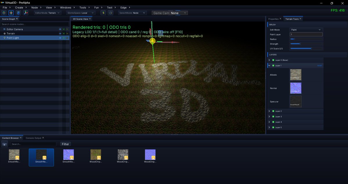 StarSignalDev's tweet photo. Implementing a layer based terrain system, with full editing. Still more to do. #gamedev #indiedev #virtual3d https://t.co/G8bBzjDr9Y