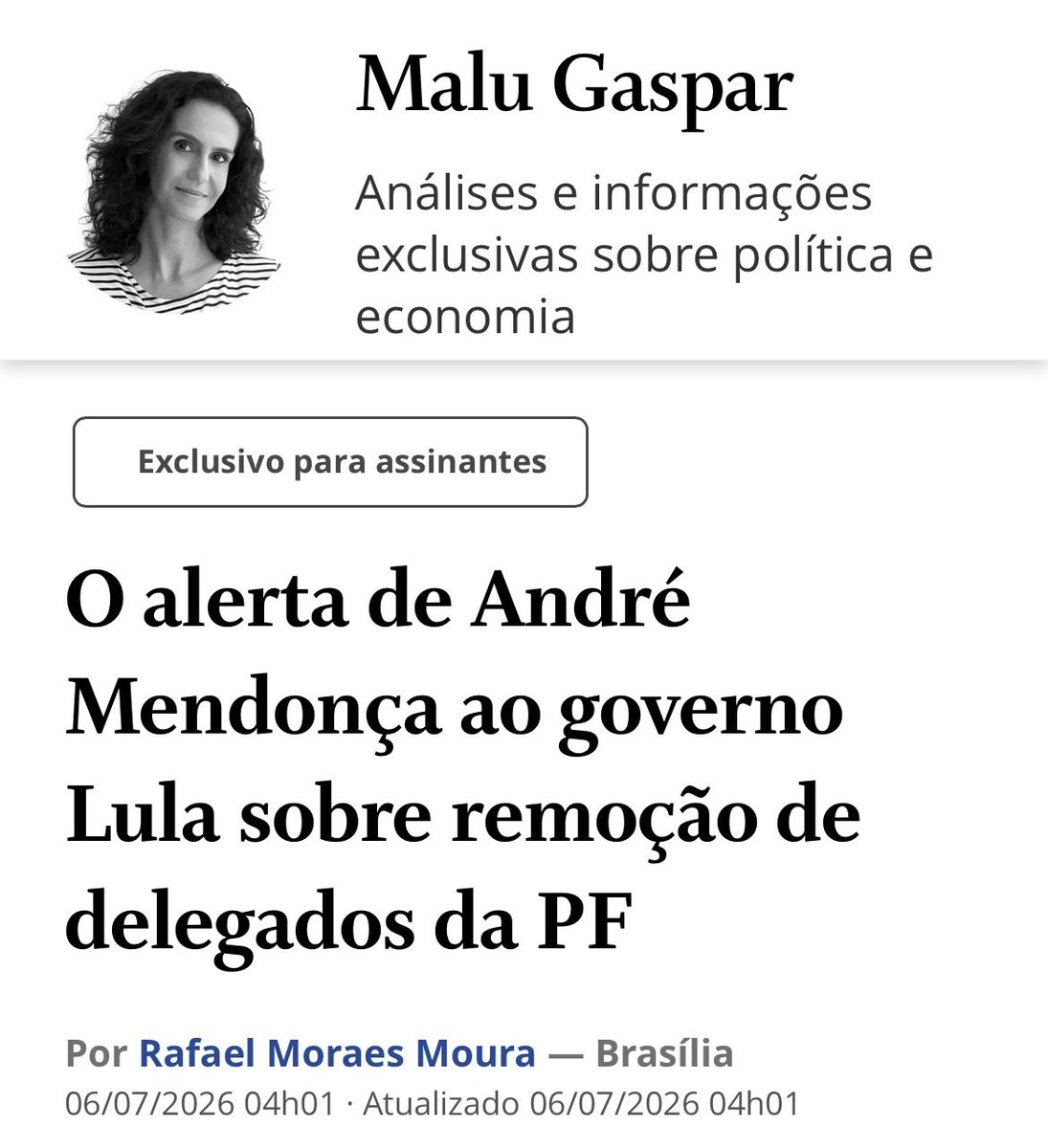 mauad_joao's tweet photo. Parece que Mendonça aprendeu a jogar o jogo. 

“Contrariado com a ofensiva do Ministério da Justiça de determinar o retorno de mais de cem policiais que estavam cedidos a órgãos da administração pública, o ministro do Supremo Tribunal Federal (STF) André Mendonça alertou o governo Lula nos bastidores de que, se a medida atingisse a Corte, poderia configurar tentativa de obstrução de Justiça e levar à abertura de uma nova frente de investigação.”