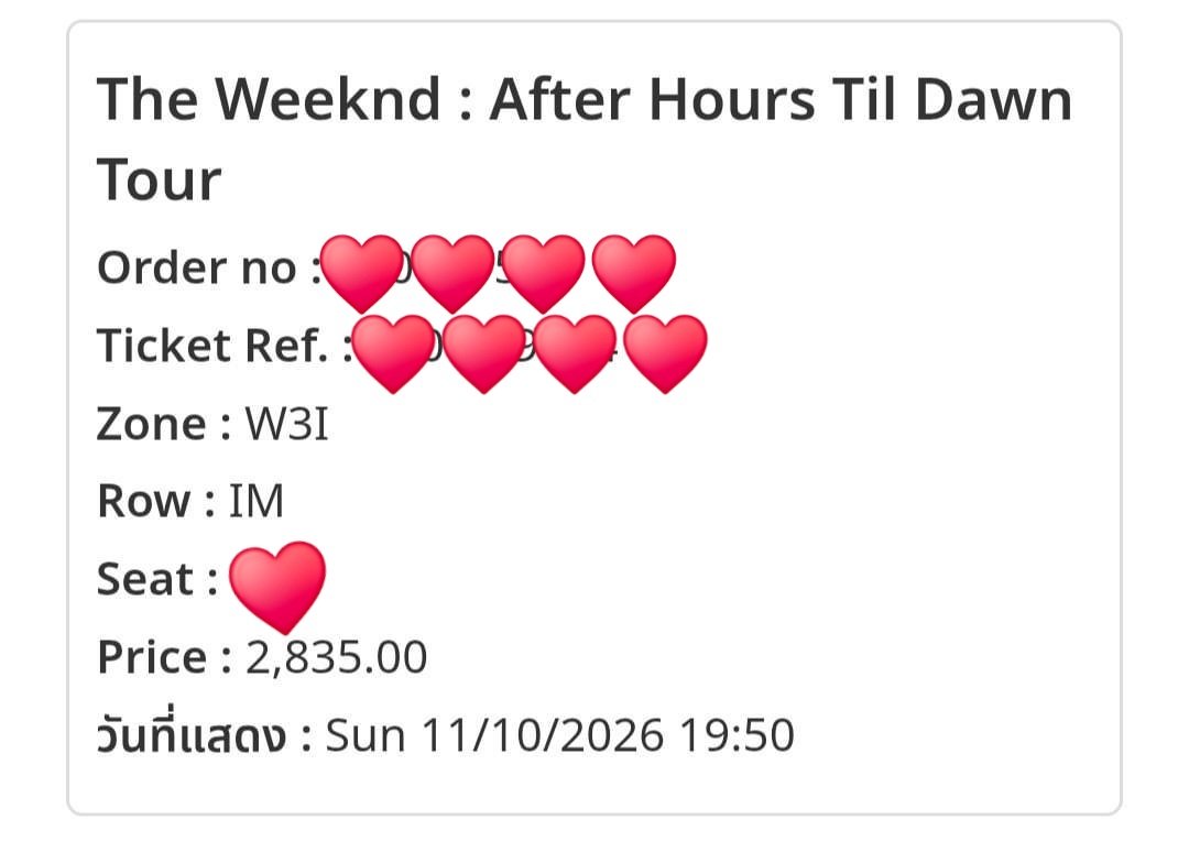 potatomashhh123's tweet photo. WTS  ปล่อยบัตรโซน W3I
รอบการแสดง วันที่ 11  ค่ะ
- ปล่อยเนื่องจากติดสอบค่ะ
- ปล่อยบัตร 3400 มีค่าโพรเทค + ค่ากด
นครสวรรค์นัดรับชนมือได้ค่ะ บัตรส่งช่วงสิงหา
สอบถามเพิ่มเติมได้ค่ะ  ผ่อนได้ค่ะถึงวันคอน แบ่งจ่ายได้ค่ะ

 #AfterHoursTillDawnTours
#TheWeekndLiveInBangkok https://t.co/EHX8AKIYqe