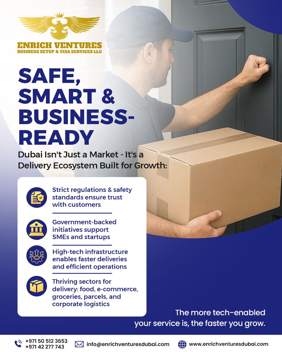 enrichventures_'s tweet photo. 🚚📦 Dubai's delivery market is booming—are you ready to be part of it? 🌍

📞 +971 50 512 3653 | +971 42 277 743
📧 info@enrichventuresdubai.com

#EnrichVentures #DubaiBusiness #DeliveryBusiness #BusinessSetupDubai #EcommerceDubai https://t.co/pH7uw693uO