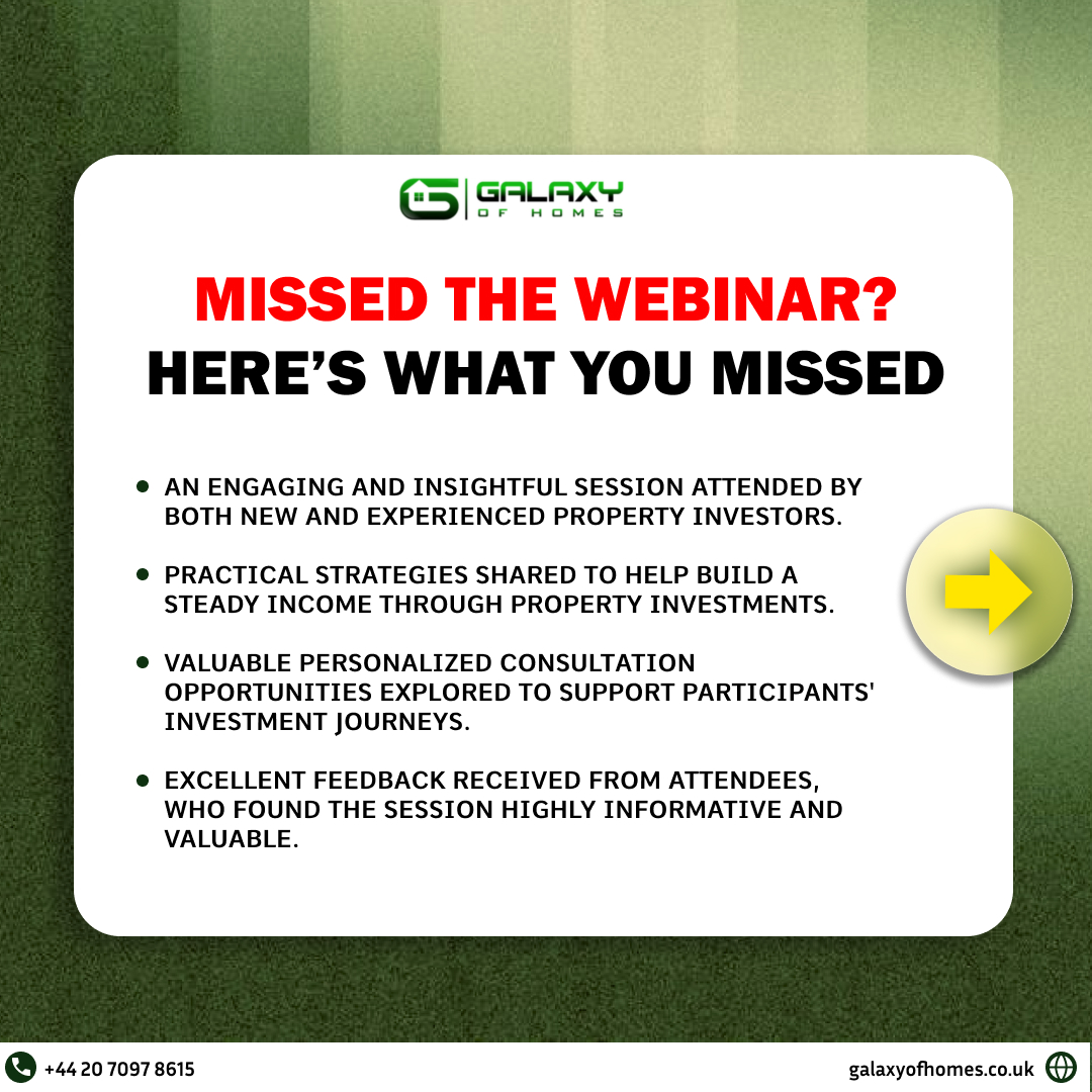 HomesGalaxy's tweet photo. Missed our last Property Investment Masterclass?

Join our next live session on 02 August 2026 | 1:00 PM UKT and discover smart UK property investment strategies.
🎟️ Register now: https://t.co/frKTGdMuL1

#PropertyInvestment #UKProperty #BuyToLet #PassiveIncome https://t.co/zBV2kaZHVm