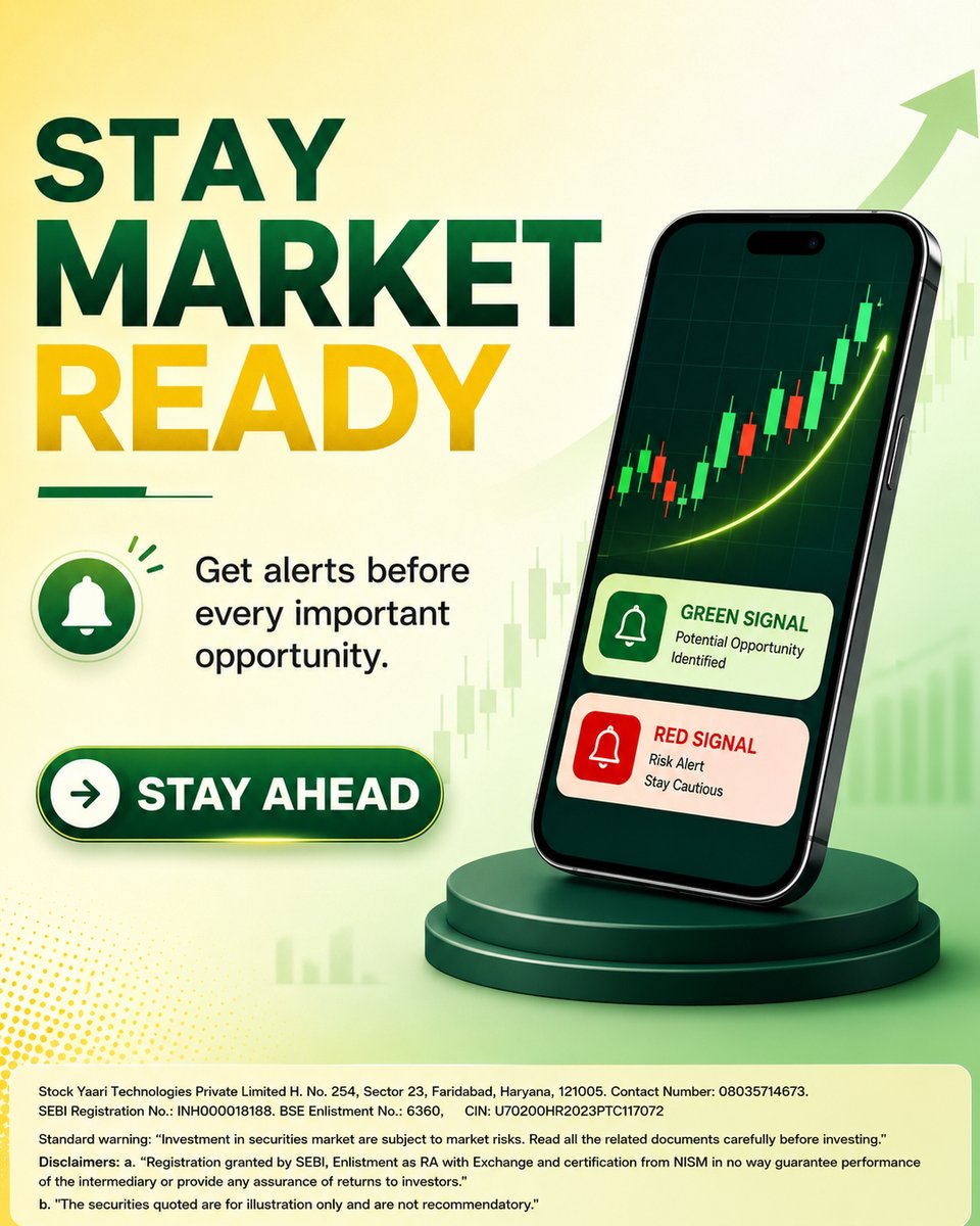 stockyaari's tweet photo. Market waits for no one. ⚡

🟢 Green Signal = Potential Opportunity. Enter.
🔴 Red Signal = Risk Alert. Stay Cautious.

Get alerted before every important market move.

**Stay Market Ready. Stay Ahead.** 📲
#StockYaari #StayMarketReady #GreenSignal #RedSignal #StockMarketInd https://t.co/VxXQMK9lDC