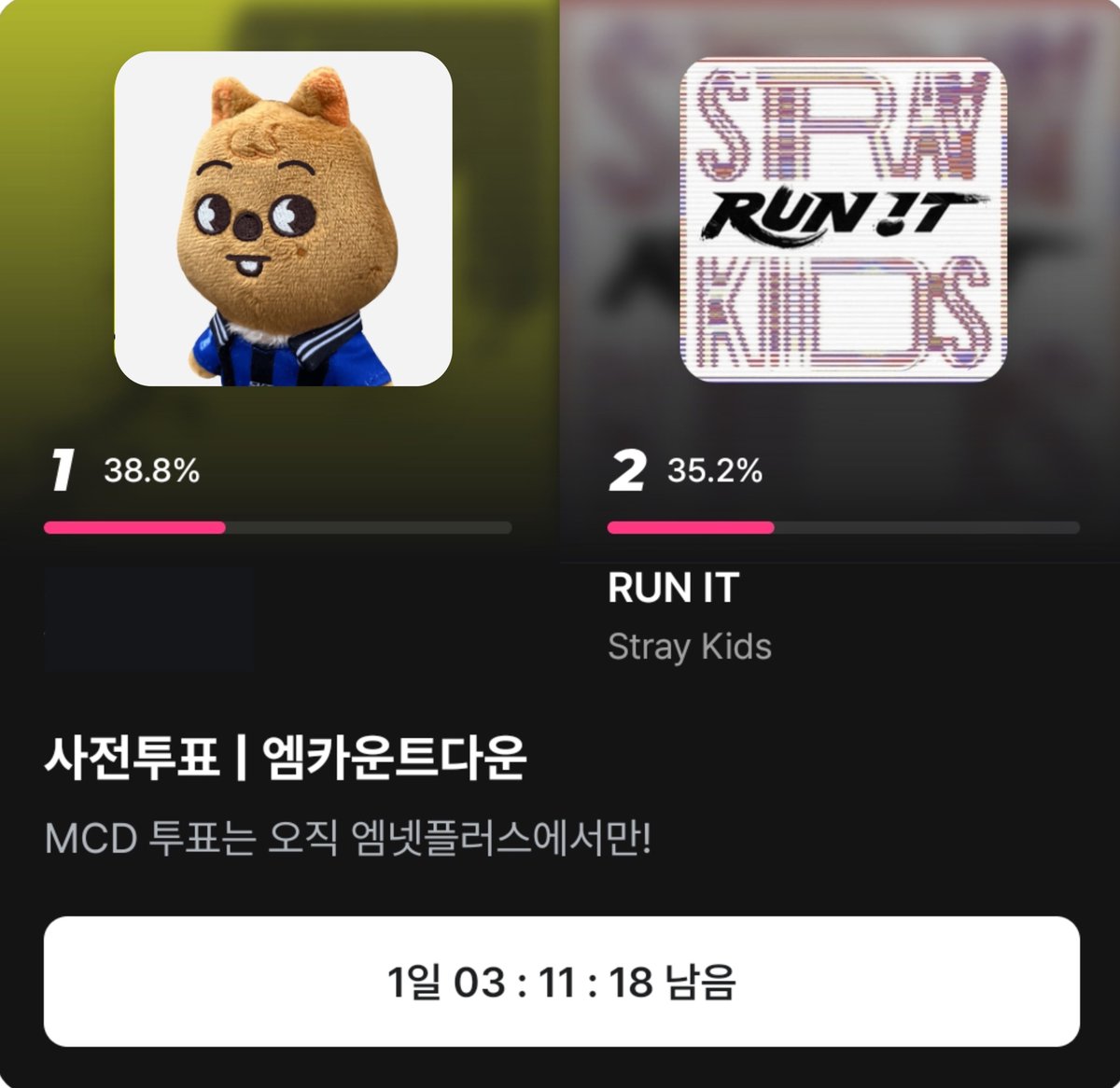 TeamKSTAY's tweet photo. 엠카운트다운 사전 투표 진행 중!🏁
#RUN_IT 의 음악방송 1위 트로피를 위한 소중한 기회를 놓치지 마세요!🔥

🗓 ~ 07.07 23:59 KST
🗳 1기기 + 1계정 → 매일 5표
📎https://t.co/9B1daijwNm

❔https://t.co/ulUyoOrL6g

#StrayKids #스트레이키즈 @Stray_Kids https://t.co/GObL7bXGU5