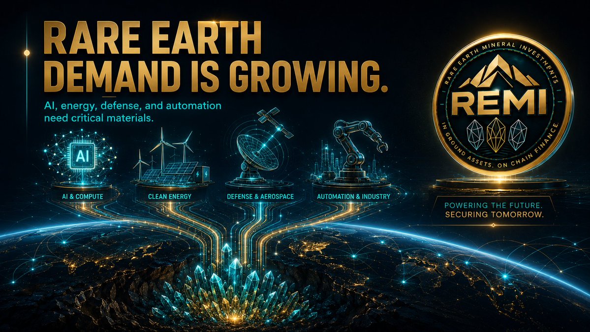 Remirwa's tweet photo. Why Rare Earth Demand Will Continue to Grow
Quick question 👋

What do AI, robotics, EVs, wind turbines, defense systems, and advanced hardware all have in common?

They all need critical materials.

1. Technology Needs More Physical Inputs

Rare earth elements matter because modern technology depends on strong magnets, efficient motors, reliable sensors, advanced electronics, and high-performance components.

2. Demand Is Coming From Multiple Sectors

The growth is not coming from one industry alone. AI infrastructure, automation, electrification, clean energy, aerospace, defense, and advanced manufacturing are all increasing the need for strategic minerals.

3. Rare Earths Are Becoming Strategic Assets

This is why rare earths are no longer just mining inputs. They are becoming key materials for the next phase of global technology and industrial resilience.

Where REMI Fits

REMI views strategic mineral reserves as long-duration assets connected to future demand, supply security, and real-world infrastructure.

Rare earth demand is not just a mining story. It is a long-term technology story.