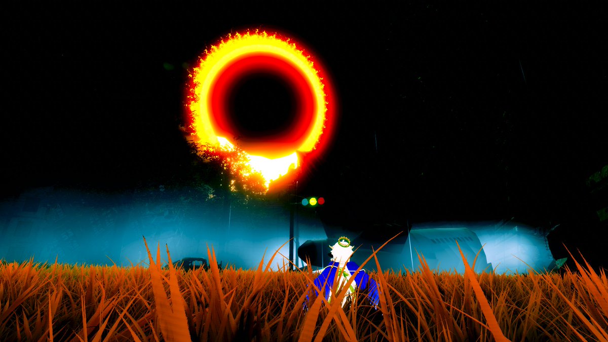 tetra_moon's tweet photo. ワールド　最期に仰いだ、堕日の世界 -The World Beneath the Falling Sun-
作者様　　みことだぉ

丁度今最期が訪れているワールド
太陽のような何かから液体が漏れ出し続けていて、きっとこれから世界が終わるんだろうなぁという景色を眺める事ができる

ワールドは荒廃しているけど、ホラー要素は無い
物語を想像しながら良い感じの写真を撮ろう
#VRChat_world紹介 #VRChat