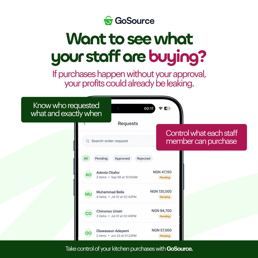 gosource_app's tweet photo. Approve requests, track purchases, and keep your kitchen spending in check with GoSource. https://t.co/r4bQmvlko5