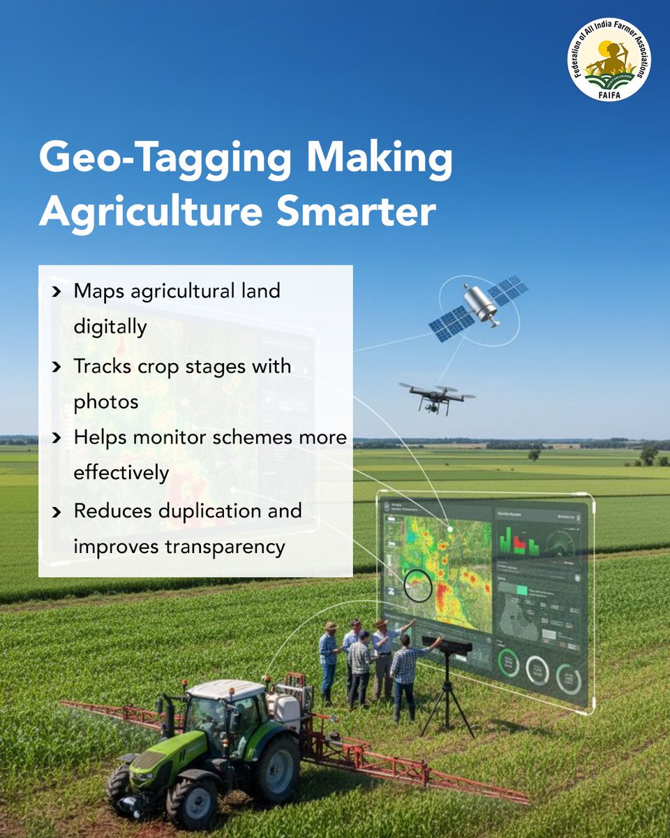 FAIFA_Official's tweet photo. Geo-tagging and digital monitoring are helping improve agricultural management across India. 

Krishi Mapper enables better field-level tracking and evidence-based monitoring for agricultural schemes.

#FAIFA #KrishiMapper #Agriculture #DigitalIndia

@narendramodi @AgriGoI @ChouhanShivraj @_DigitalIndia @mygovindia @icarindia @AgriInfraFund @aicofindia @pmfby @PmfbyUp