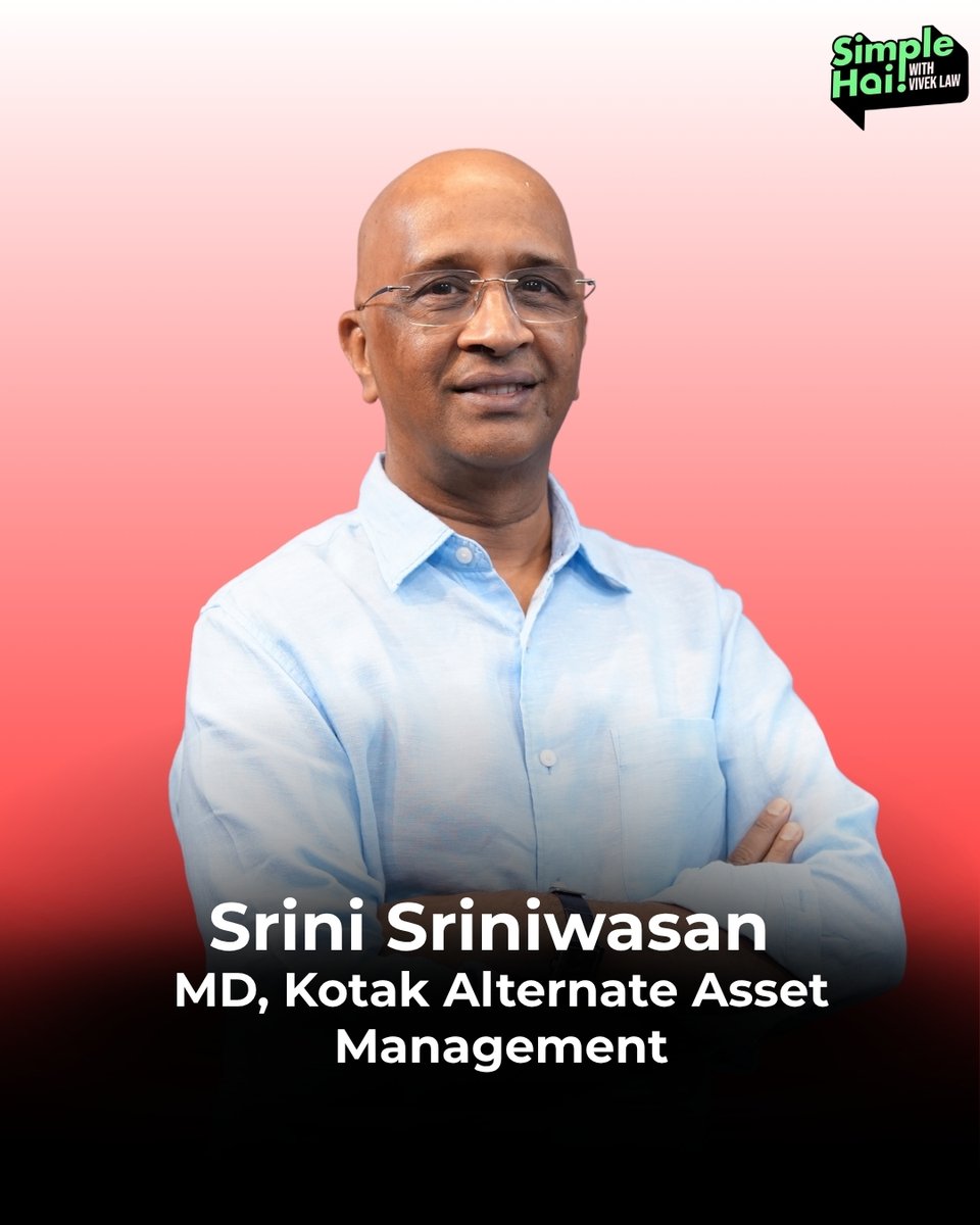 SimpleHaiShow's tweet photo. Beyond stocks &amp; mutual funds, where is India's next wealth creation story?

Coming up on #SimpleHai, @VivekLaw speaks with Srini Srinivasan, MD, Kotak Alternate Asset Management, on alternative investments, AI, infrastructure &amp; India's future.

Full episode drops 9th July. https://t.co/AXQeCaZ9MS