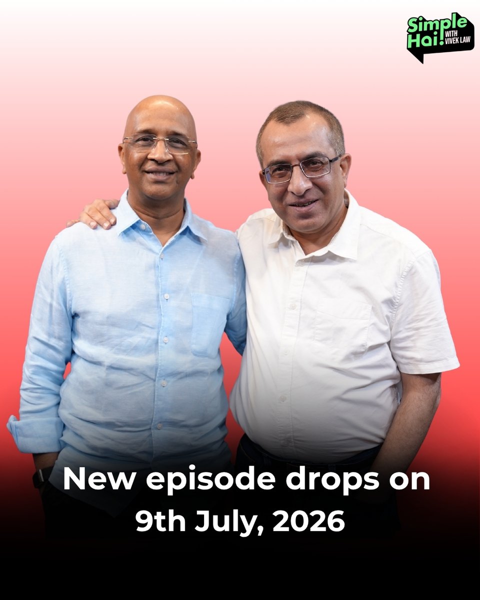 SimpleHaiShow's tweet photo. Beyond stocks &amp; mutual funds, where is India's next wealth creation story?

Coming up on #SimpleHai, @VivekLaw speaks with Srini Srinivasan, MD, Kotak Alternate Asset Management, on alternative investments, AI, infrastructure &amp; India's future.

Full episode drops 9th July. https://t.co/AXQeCaZ9MS