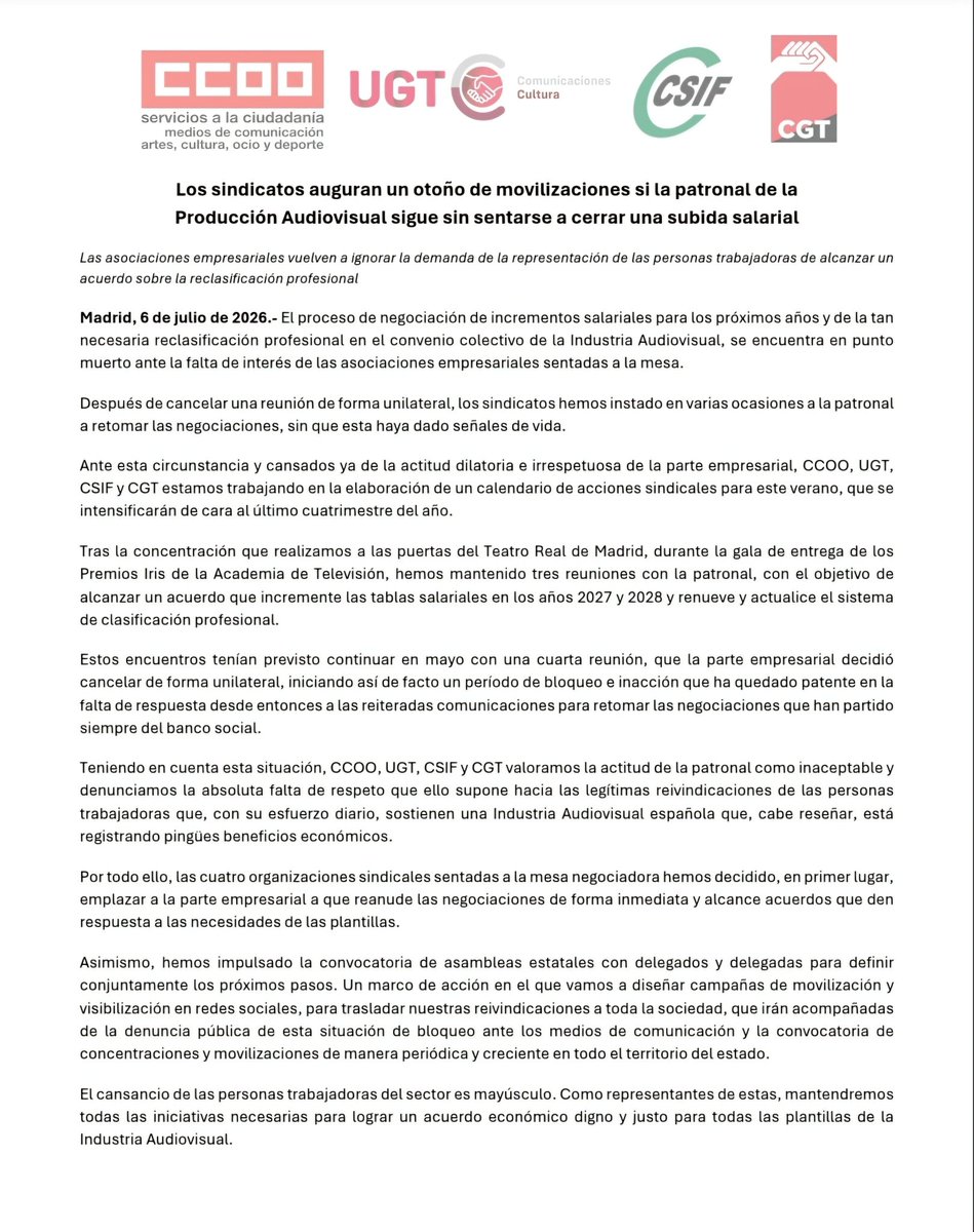 csifaudiovisual's tweet photo. Actualización salarial digna y reclasificación profesional en la Industria Audiovisual. https://t.co/ol2IXIG6ET