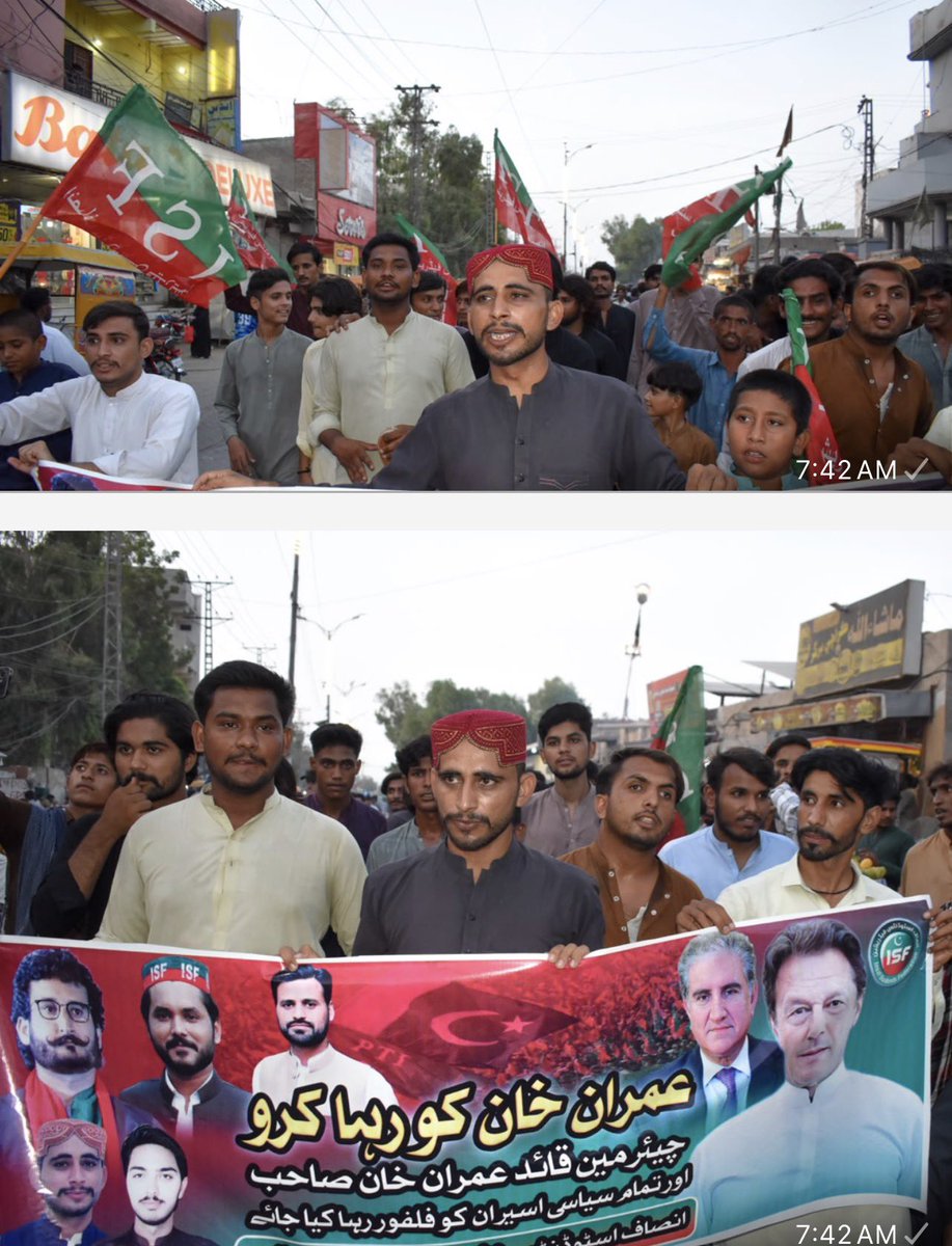 PTISindhX's tweet photo. قائد عمران خان کی فوری رہائی کے مطالبے پر انصاف اسٹوڈنٹس فیڈریشن حیدرآباد ڈویژن کے سیکریٹری جنرل غلام ربانی خان کی قیادت میں دادو میں احتجاجی ریلی نکالی گئی۔ شرکاء نے عمران خان کی رہائی، آئین و قانون کی بالادستی اور انصاف کی بحالی کے حق میں نعرے لگاتے ہوئے اس جدوجہد کو جاری رکھنے کے عزم کا اظہار کیا۔

#ReleaseImranKhan