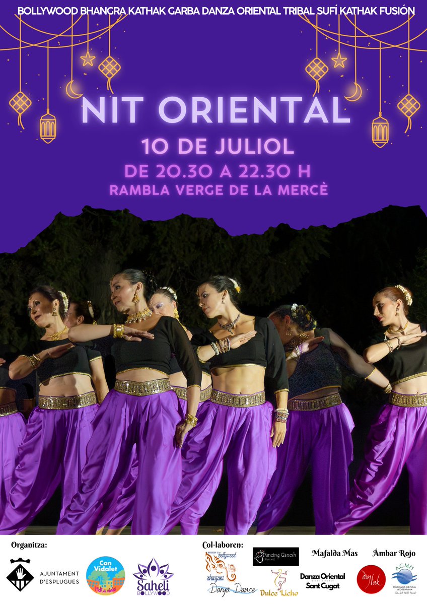 ajesplugues's tweet photo. 🕌Aquest divendres arriba una nova edició de la Nit Oriental. 

🟣Viatjarem a la Índia amb les exhibicions de dansa i ritmes de Bollywood, Kathak i altres estils

🗓️ 10 de juliol
🕢20.30 a 22.30 h
📍 Rbla. Verge de la Mercè

Per cloure la jornada, hi haurà un taller de Bhangra obert a tothom. 

ℹ️Consulta el programa, aquí👉https://t.co/TiwH0Xj1az