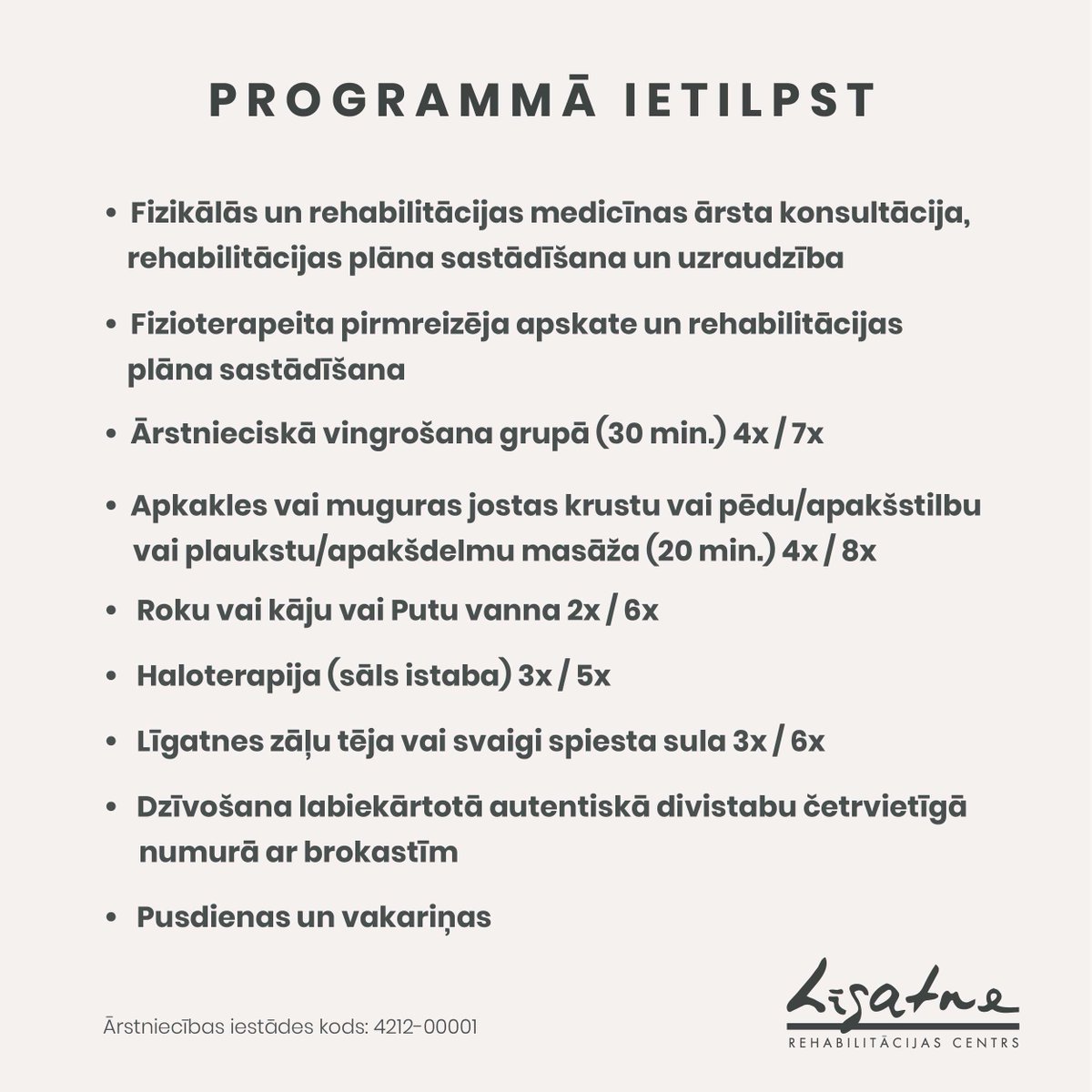 RehLigatne's tweet photo. 🌿 ATGŪSTI SPĒKUS UN KUSTĪBU BRĪVĪBU !

Vēl visu jūliju 5 vai 10 dienu programmai “SENIORIEM” -15%!

Piesakies jau šodien!

📞 +371 6416 1917 | +371 2643 1450

🌐https://t.co/9YfpWo8Fac
Ārstniecības iestādes kods: 4212-00001 https://t.co/kjwg2yvEuR