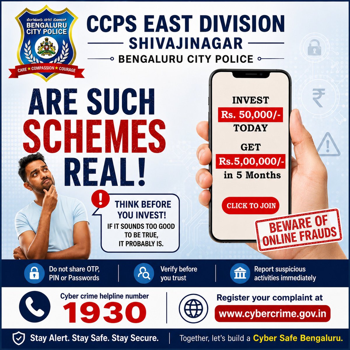 cenpseastbcp's tweet photo. CCPS EAST DIVISION, SHIVAJINAGAR 
 
 📞National Cybercrime Helpline
 
Toll-free number: 1930 — for reporting cybercrime and financial online fraud . 
 
 🌐 Official Website for Online Reporting
 
National Cybercrime Reporting Portal: https://t.co/O2NieyR9fu https://t.co/cGCWnDka4n